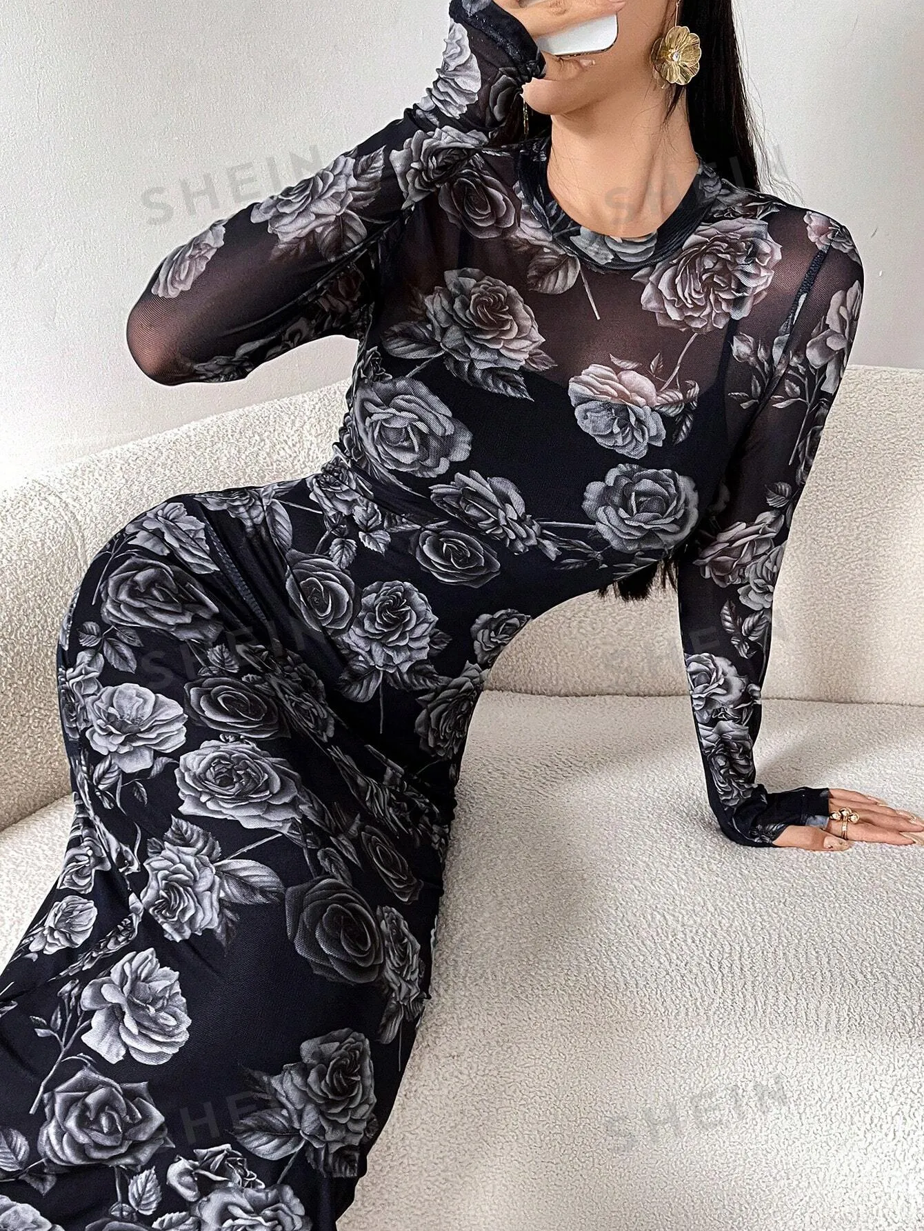 Fitted Floral Print Bodycon Dress