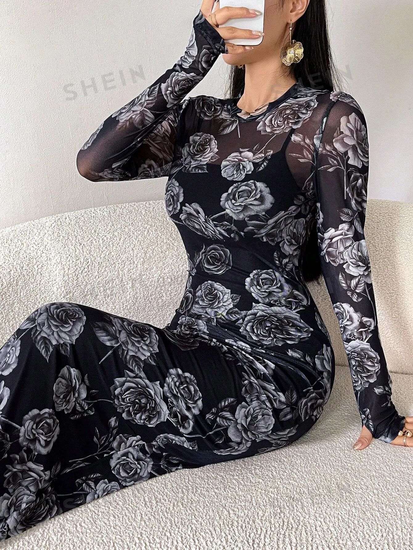 Fitted Floral Print Bodycon Dress