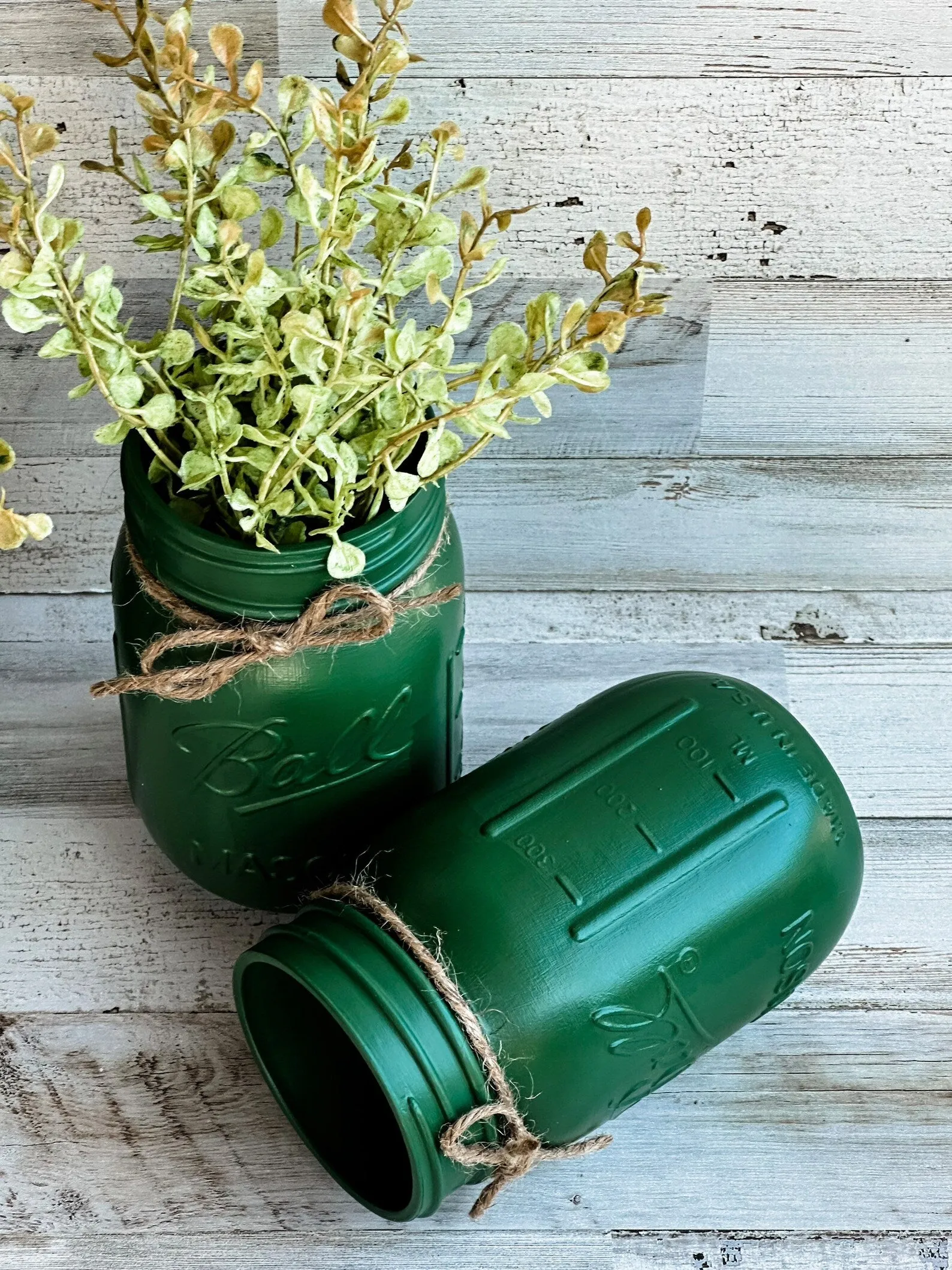 Forest green painted country mason jars