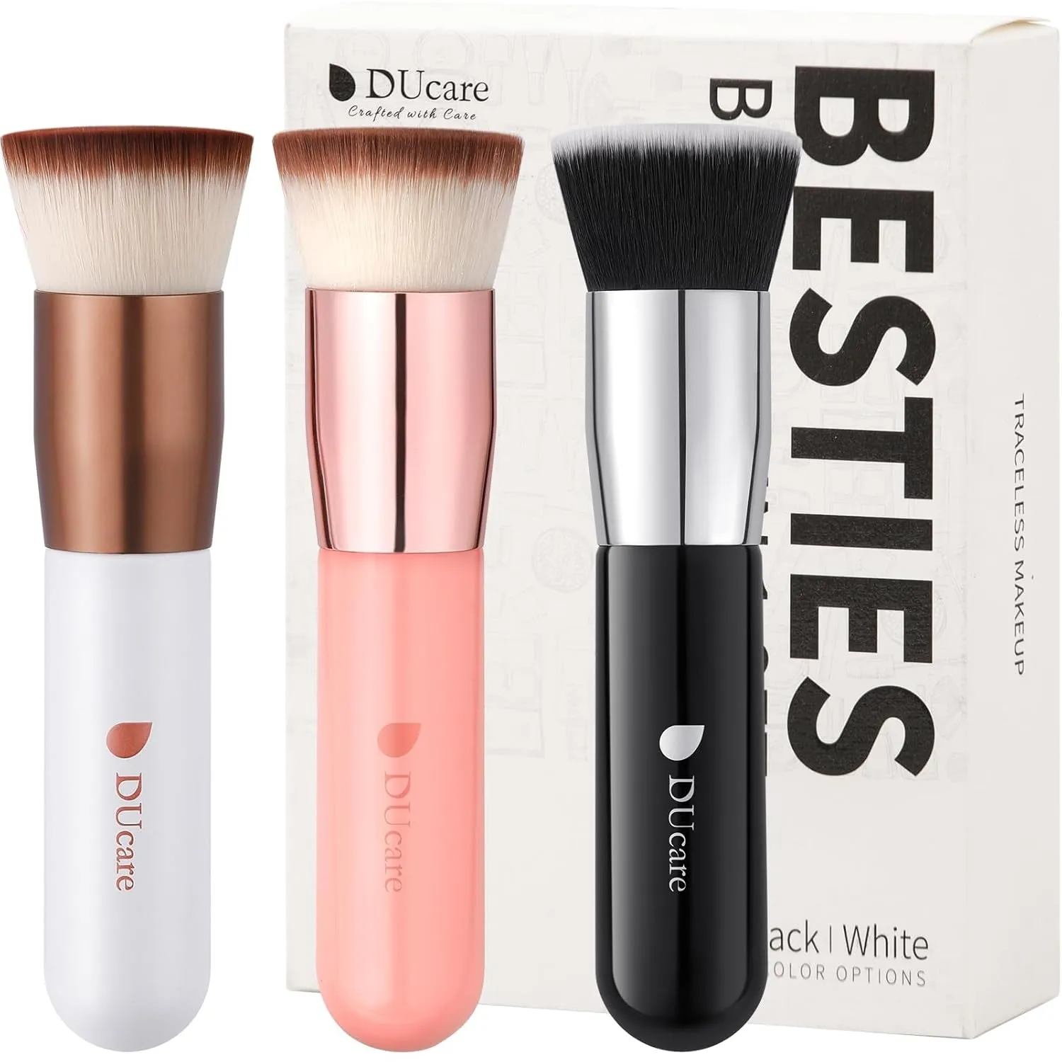 Foundation Brush,Flat Top Kabuki Brush Synthetic Professional Makeup Brush Liquid Blending Mineral Powder Buffing Stippling Makeup Tools, Rose Golden/White