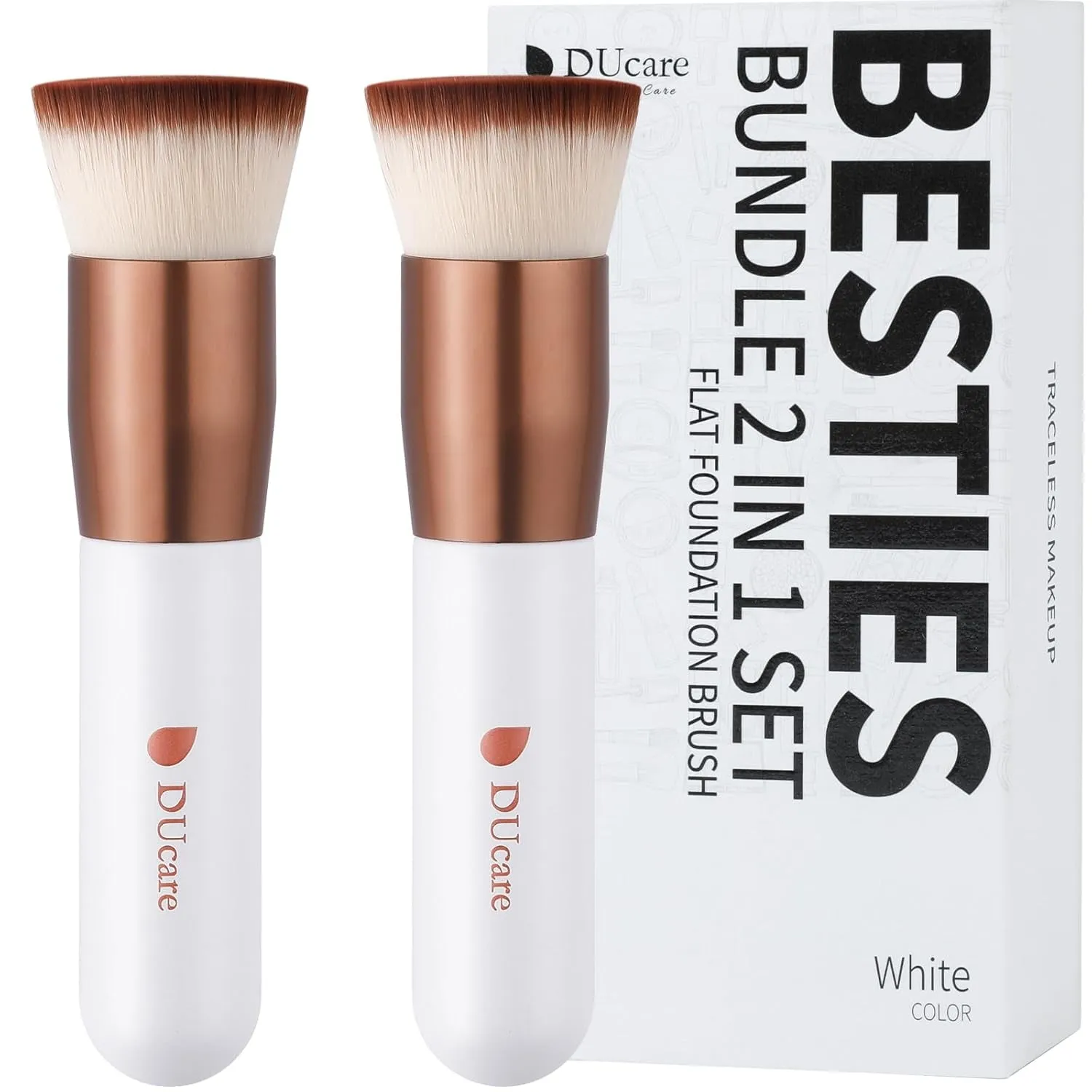 Foundation Brush,Flat Top Kabuki Brush Synthetic Professional Makeup Brush Liquid Blending Mineral Powder Buffing Stippling Makeup Tools, Rose Golden/White