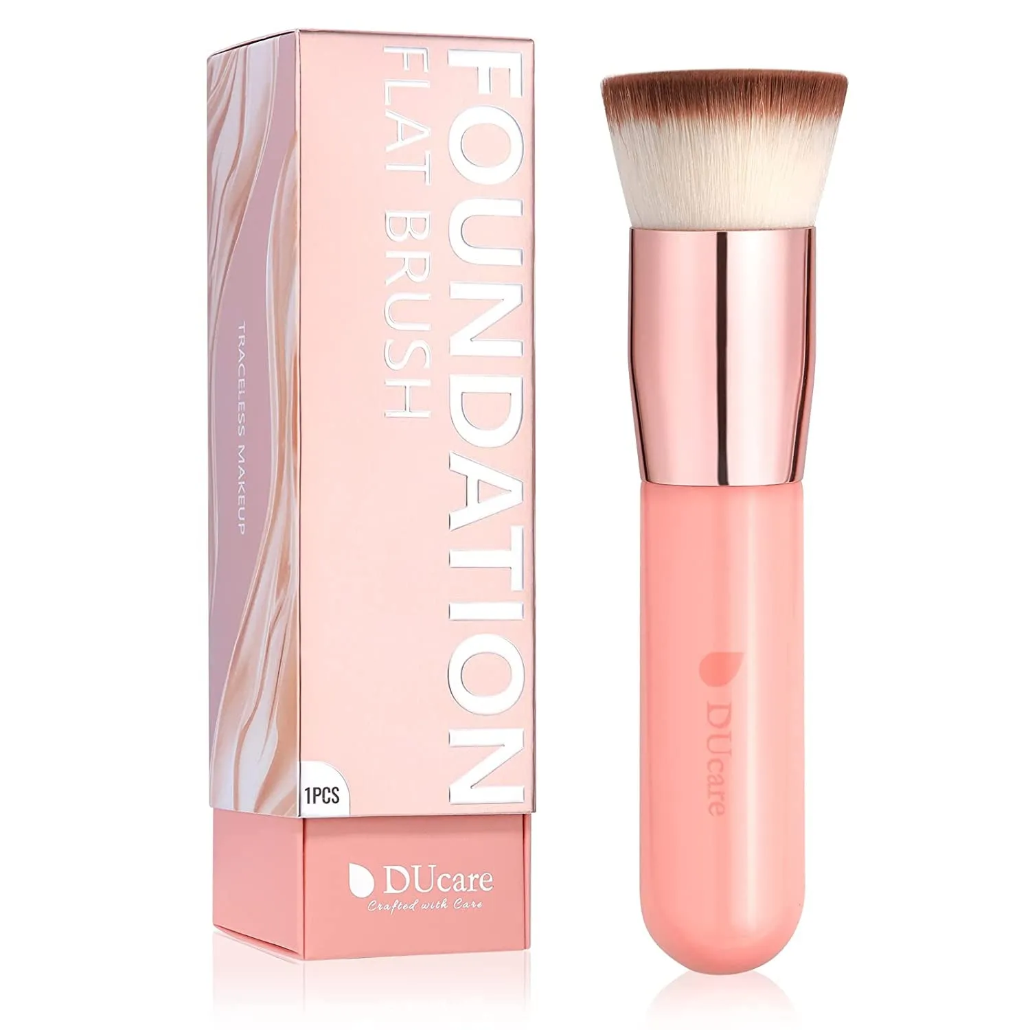 Foundation Brush,Flat Top Kabuki Brush Synthetic Professional Makeup Brush Liquid Blending Mineral Powder Buffing Stippling Makeup Tools, Rose Golden/White