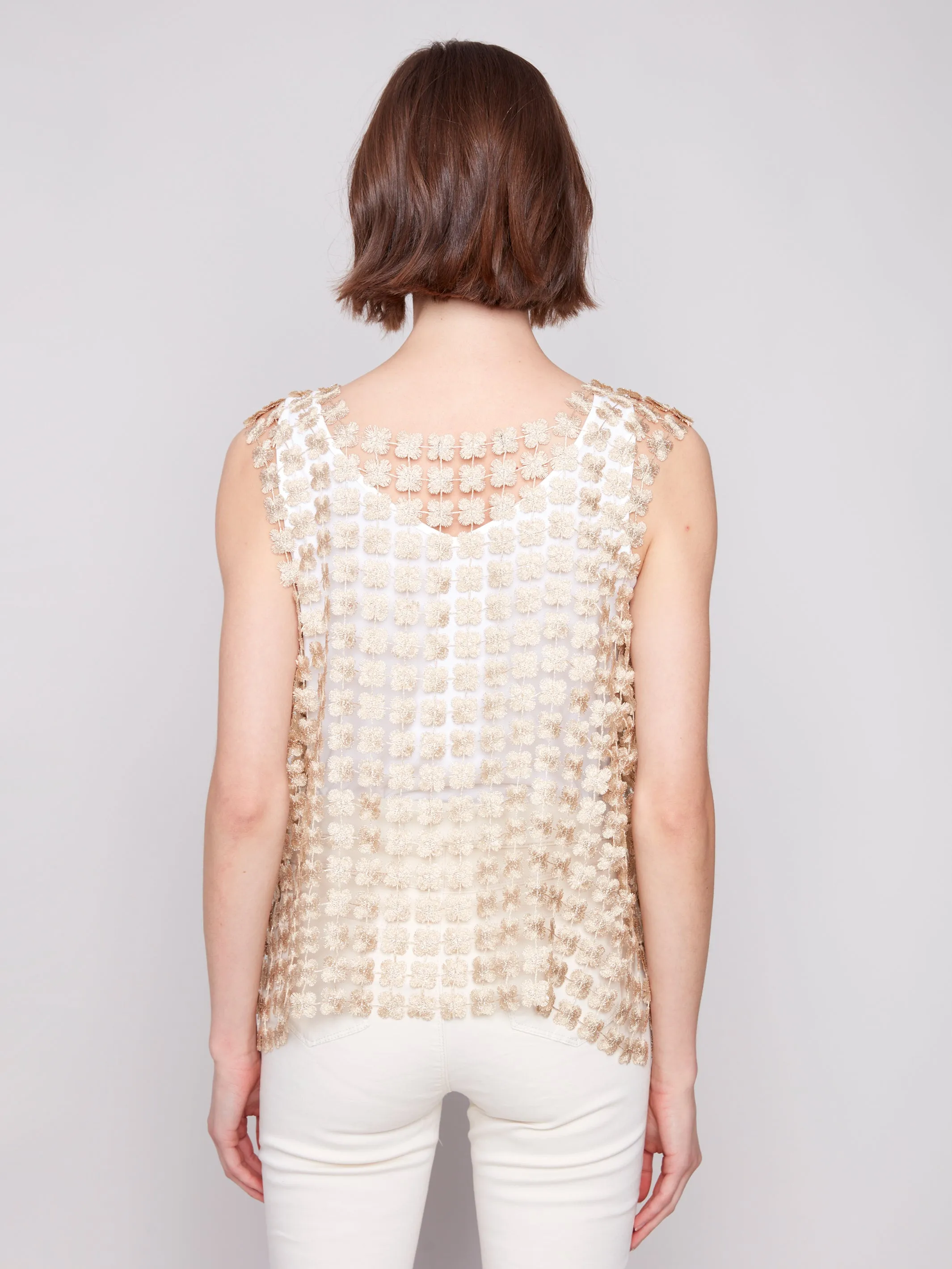Gold Crochet Flower Sleeveless Top
