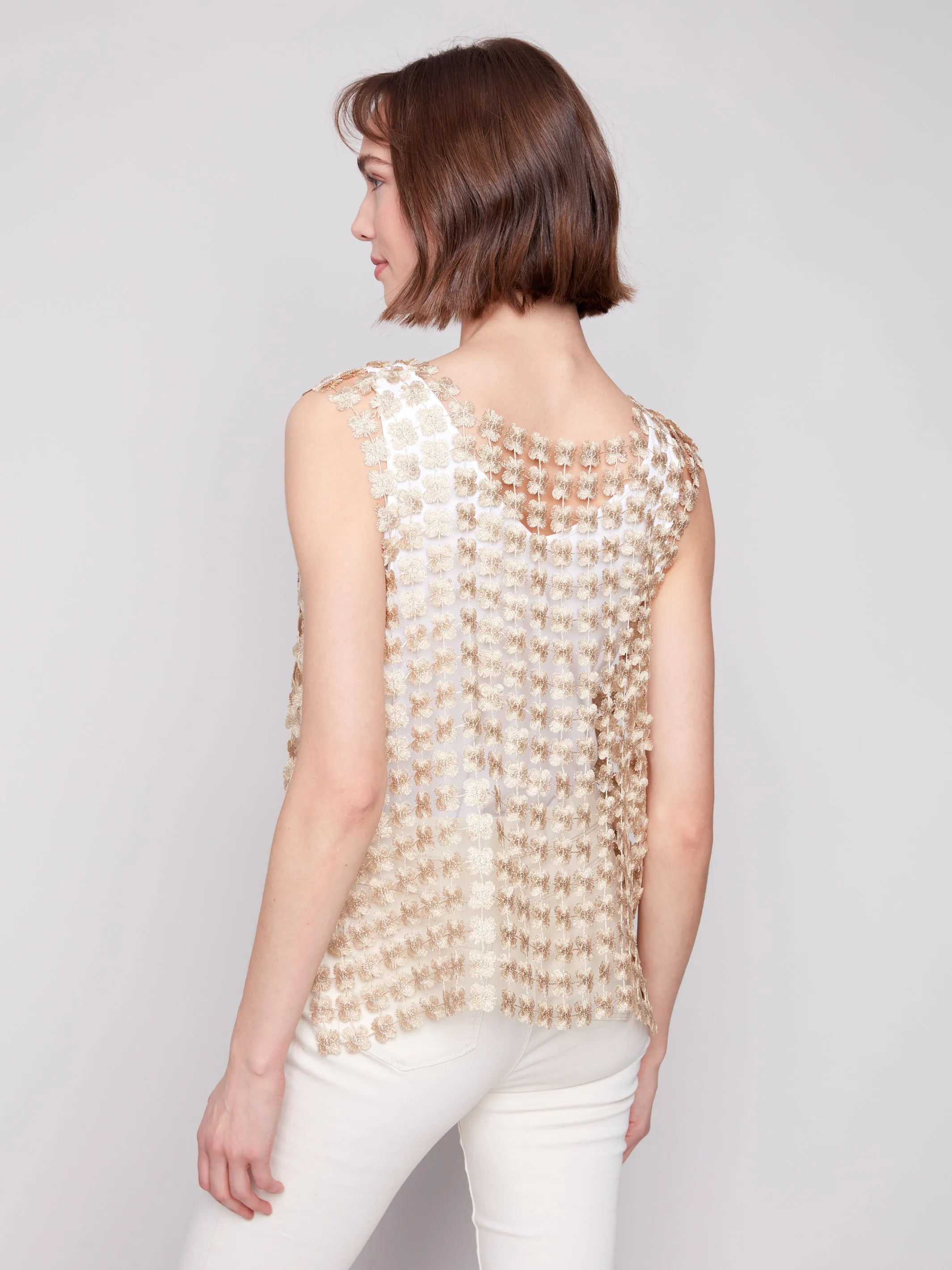 Gold Crochet Flower Sleeveless Top