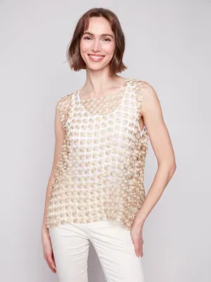 Gold Crochet Flower Sleeveless Top