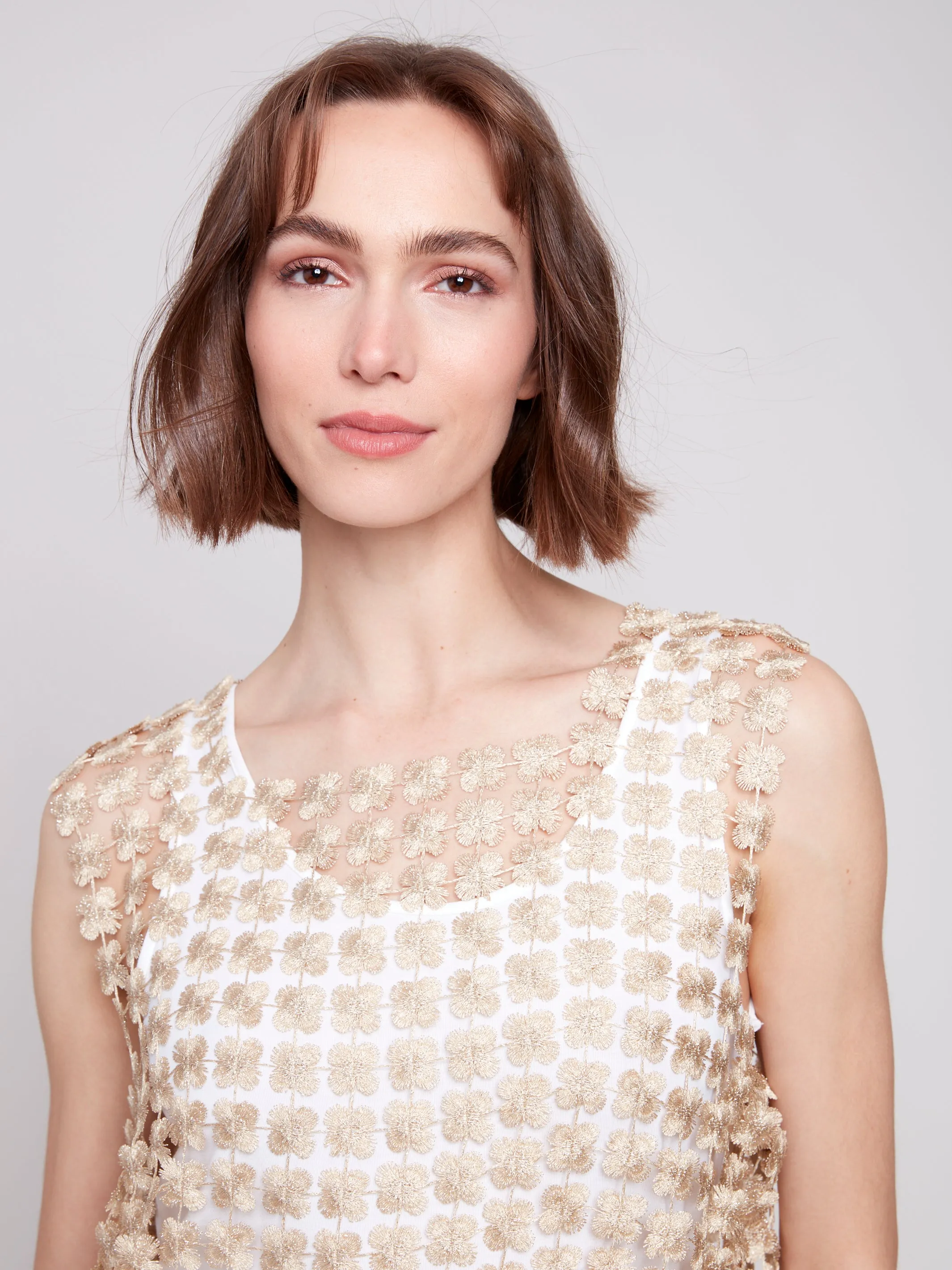 Gold Crochet Flower Sleeveless Top