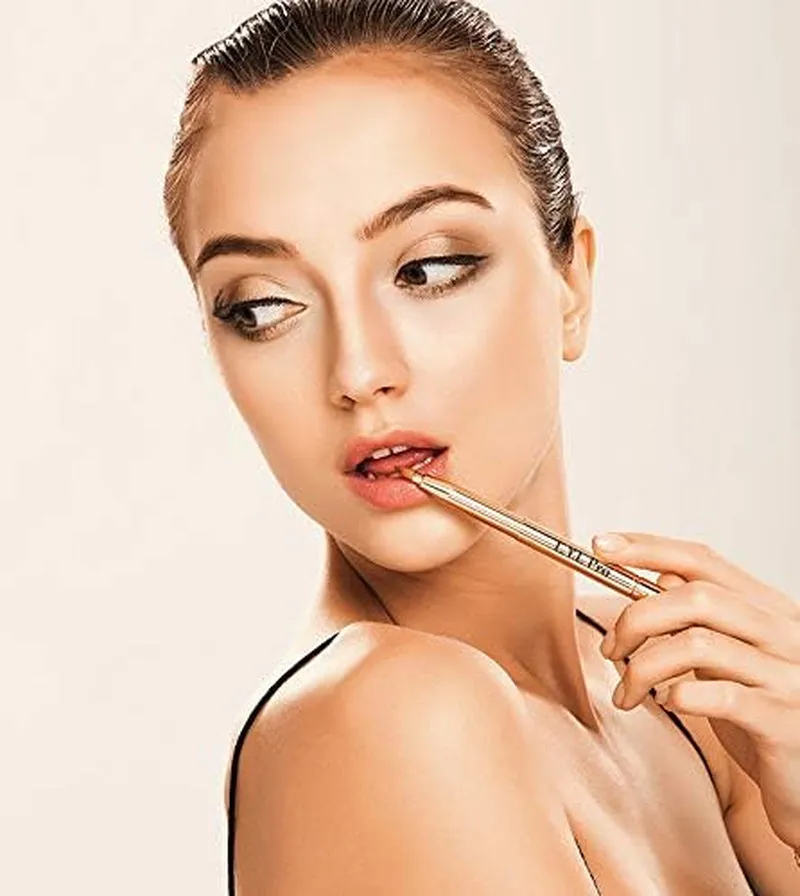 Gold Retractable Lip Makeup Brushes Double-Ended Retractable Lip Brush Travel Lipstick Gloss Makeup Brush for Christmas Gifts