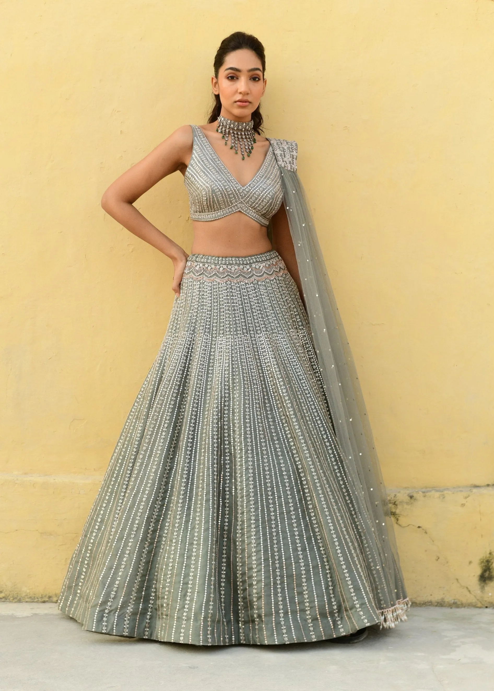 Grace green embroidered lehenga set