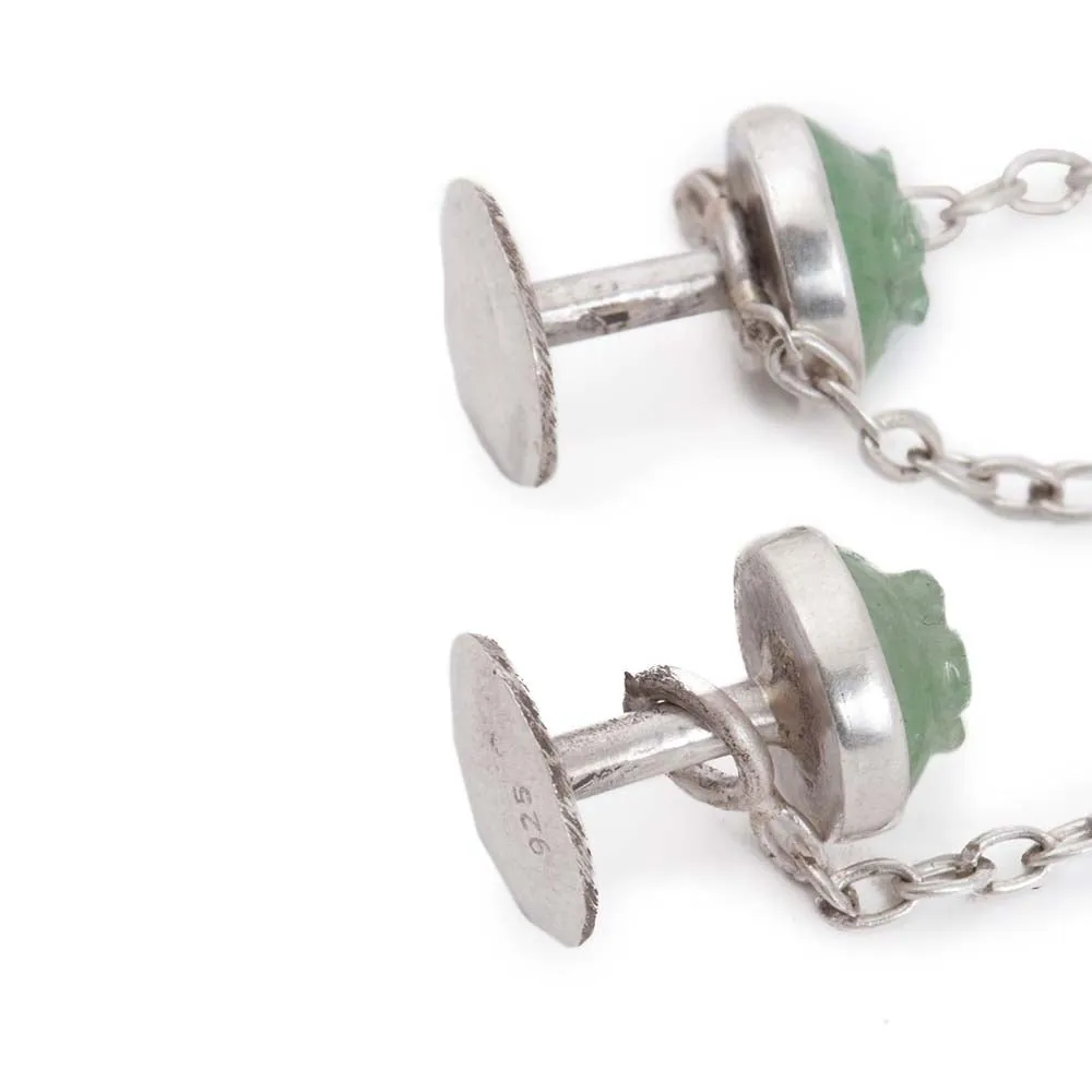 Green Aventurine Silver Kurta Buttons