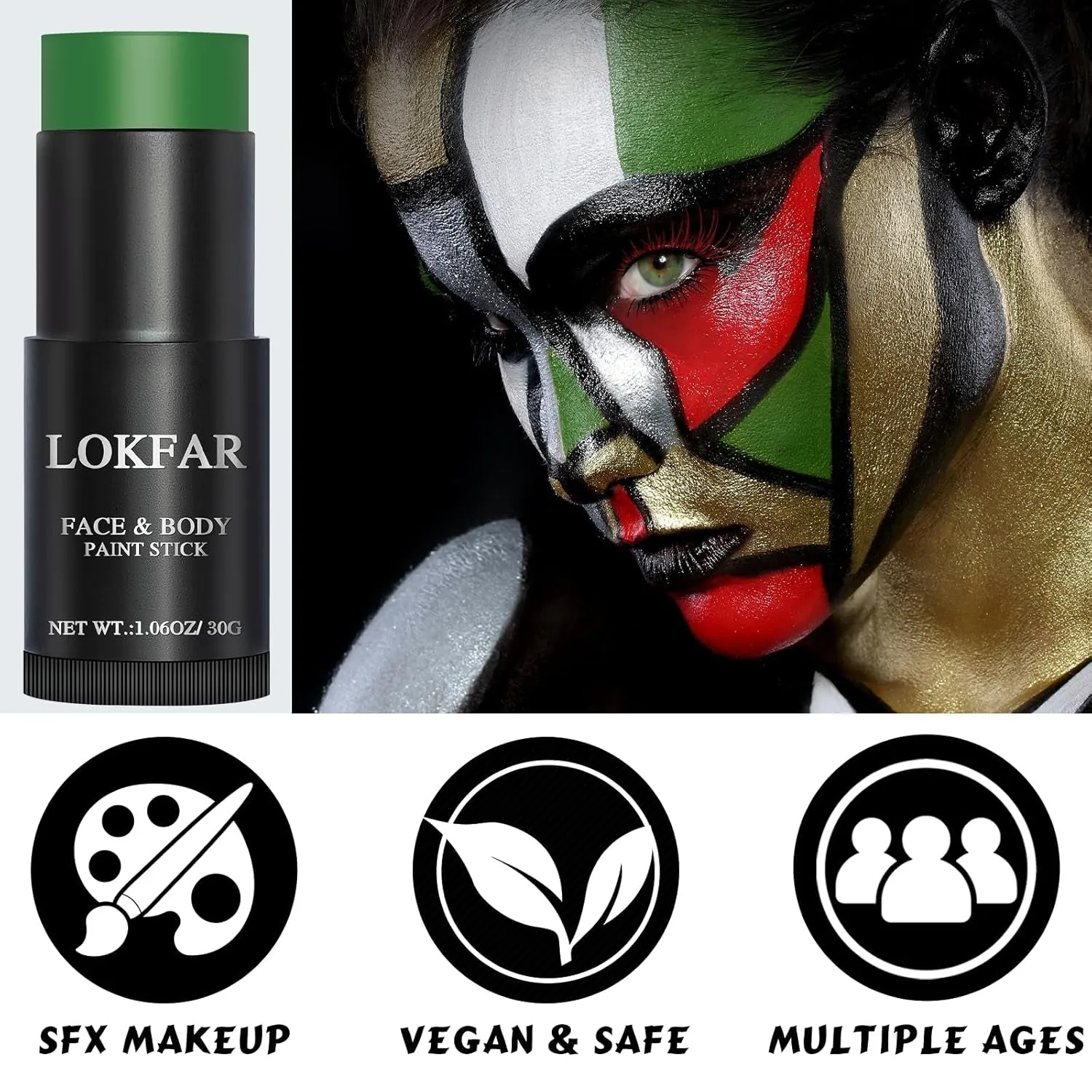 Green Face Paint Stick, Green Body Paint Halloween Face-Paint, Football Baseball Green Eye Black Stick, Full-Coverage Green Face Makeup for Halloween Witch Alien Frankenstein Cosplay Makeup