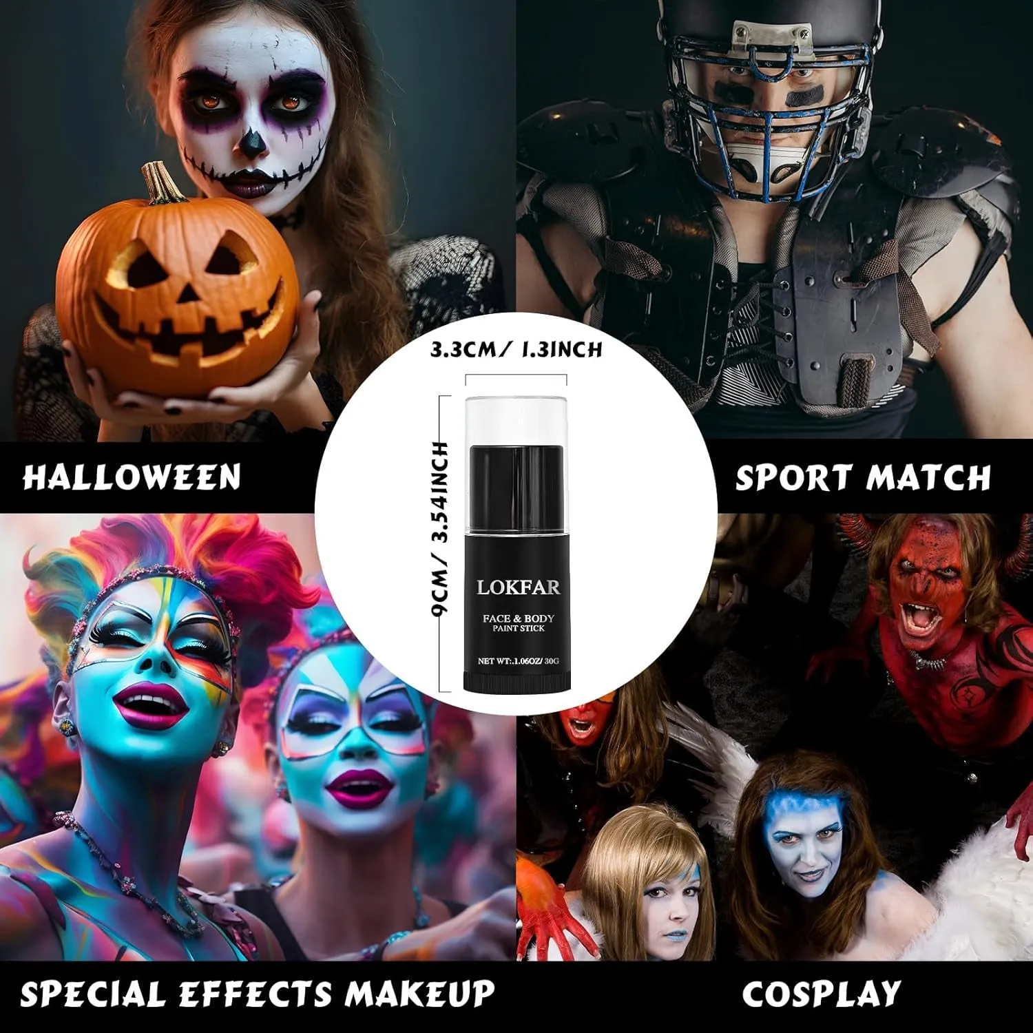 Green Face Paint Stick, Green Body Paint Halloween Face-Paint, Football Baseball Green Eye Black Stick, Full-Coverage Green Face Makeup for Halloween Witch Alien Frankenstein Cosplay Makeup