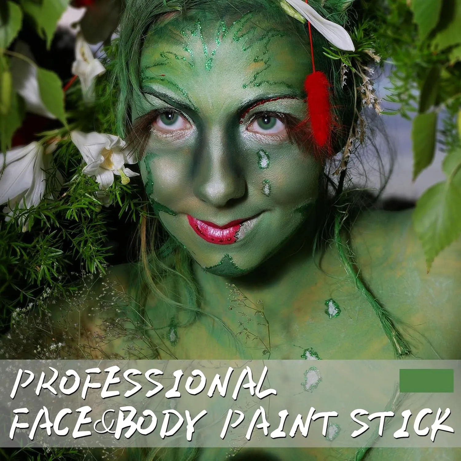 Green Face Paint Stick, Green Body Paint Halloween Face-Paint, Football Baseball Green Eye Black Stick, Full-Coverage Green Face Makeup for Halloween Witch Alien Frankenstein Cosplay Makeup