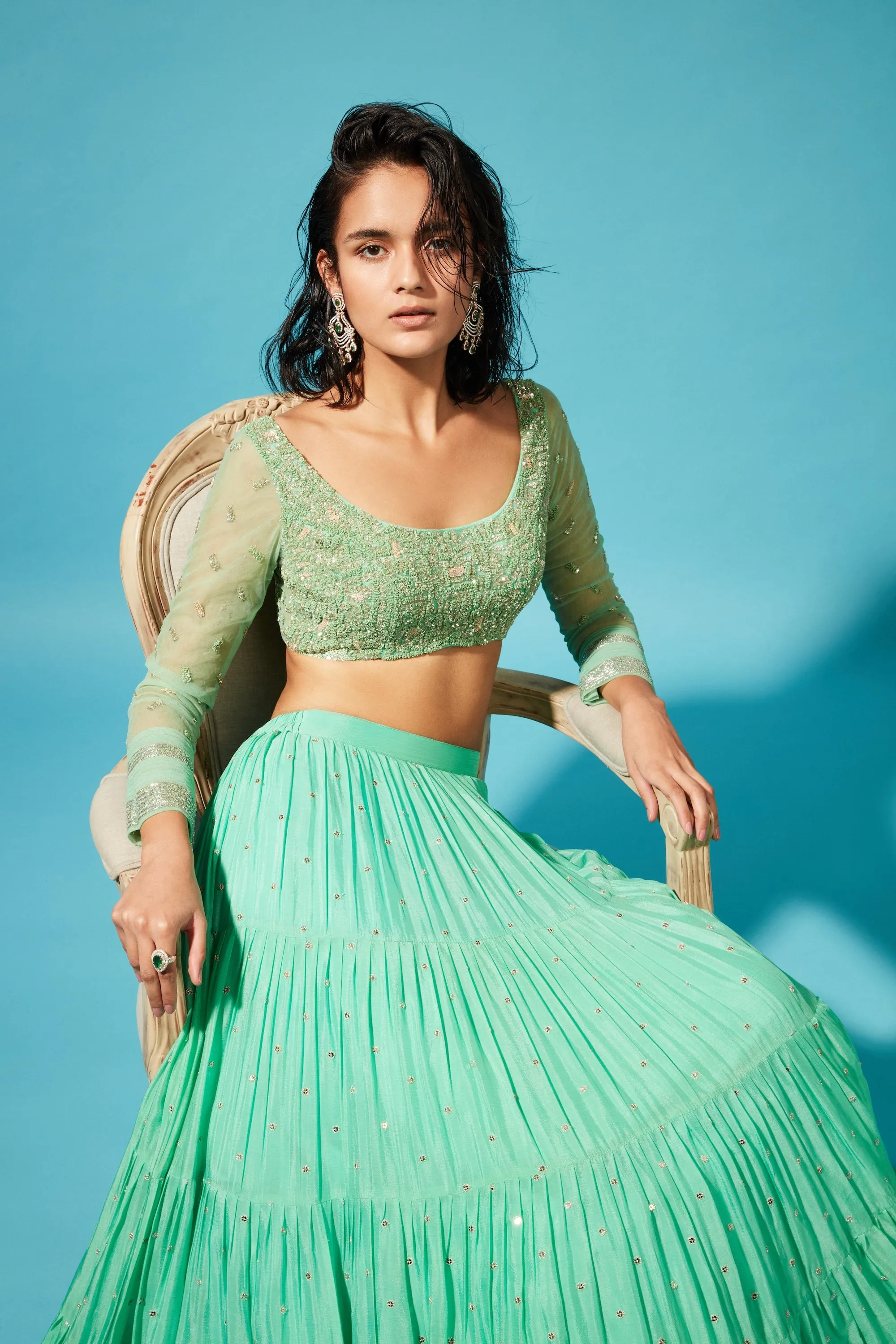 Green Mirai Tiered Skirt Set