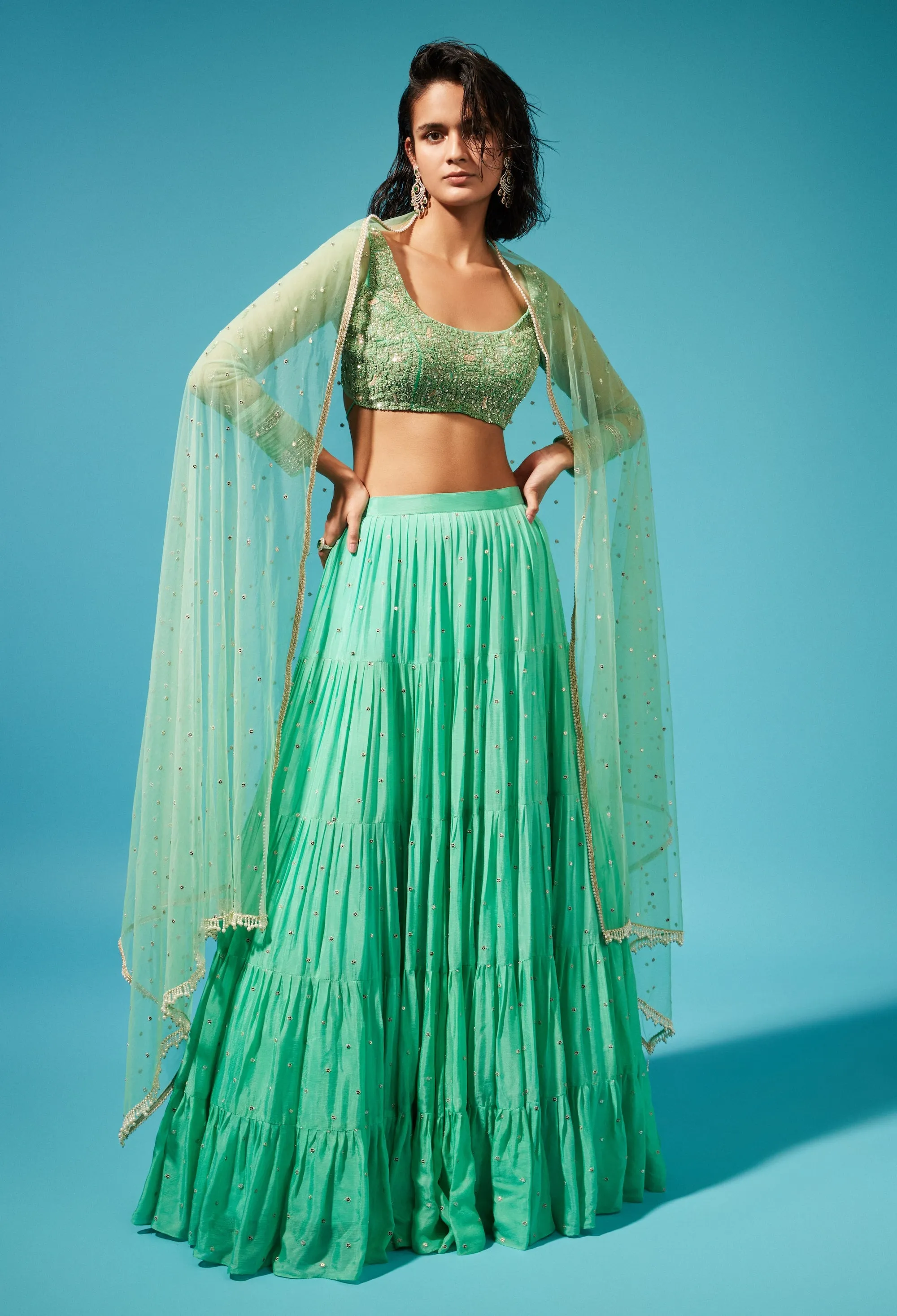 Green Mirai Tiered Skirt Set