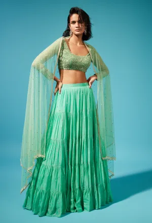 Green Mirai Tiered Skirt Set