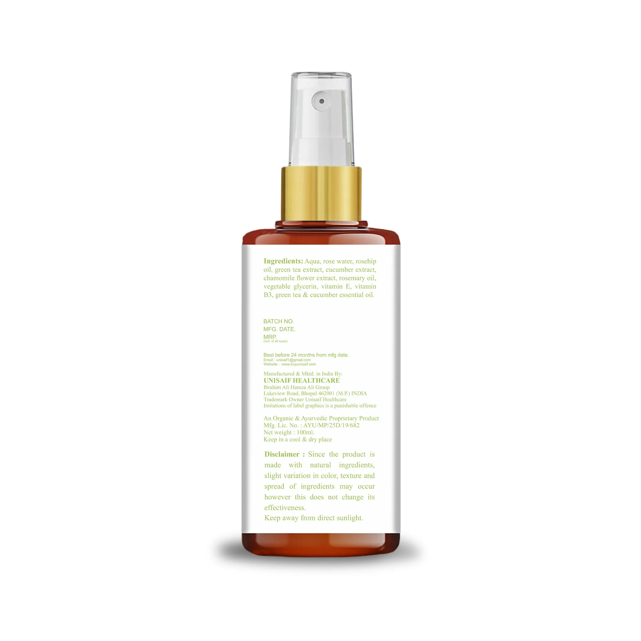 Green Tea & Cucumber Toner (100ml) With Green Tea Extract |Soothing | Unclog Pores| Hydration