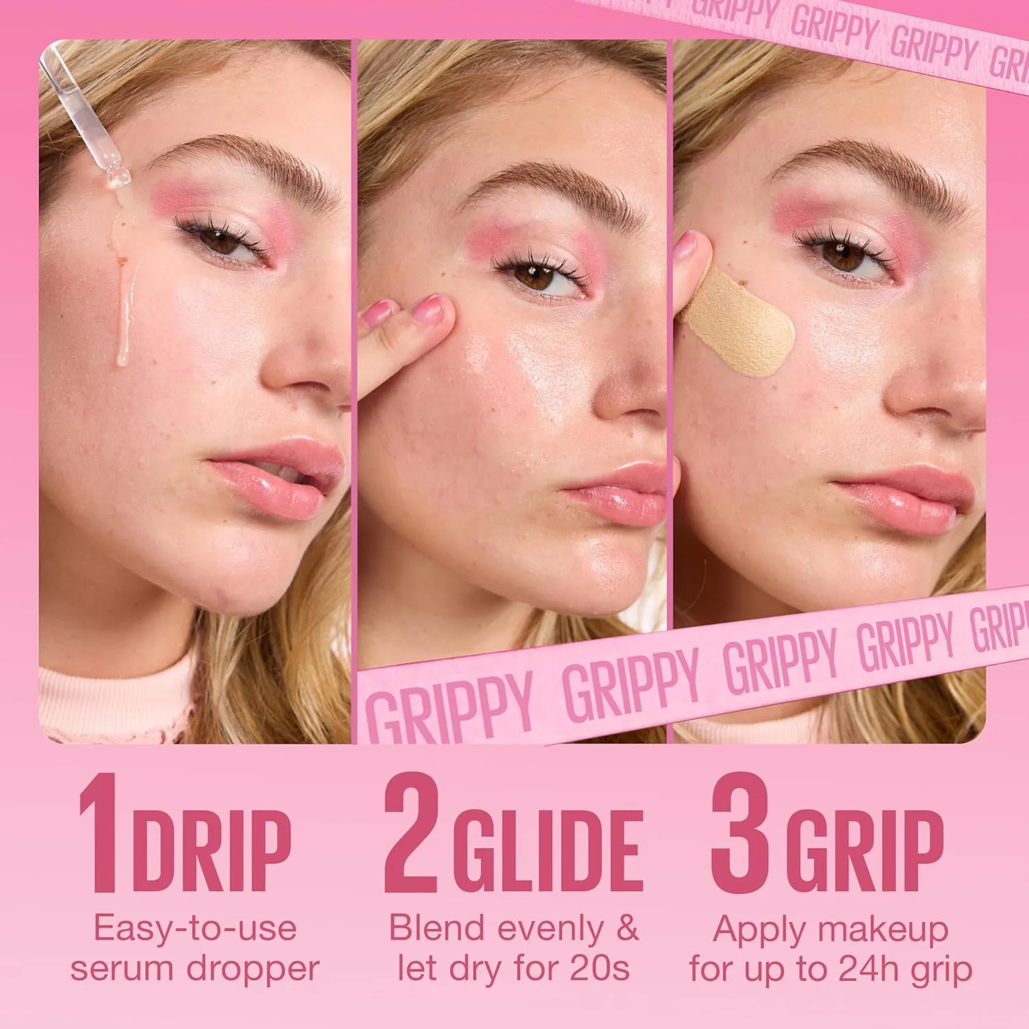 Grippy Serum Primer, Hydrating Makeup Primer with 2% Niacinamide for up to 24HR Make up Wear, Clear, 1 Count
