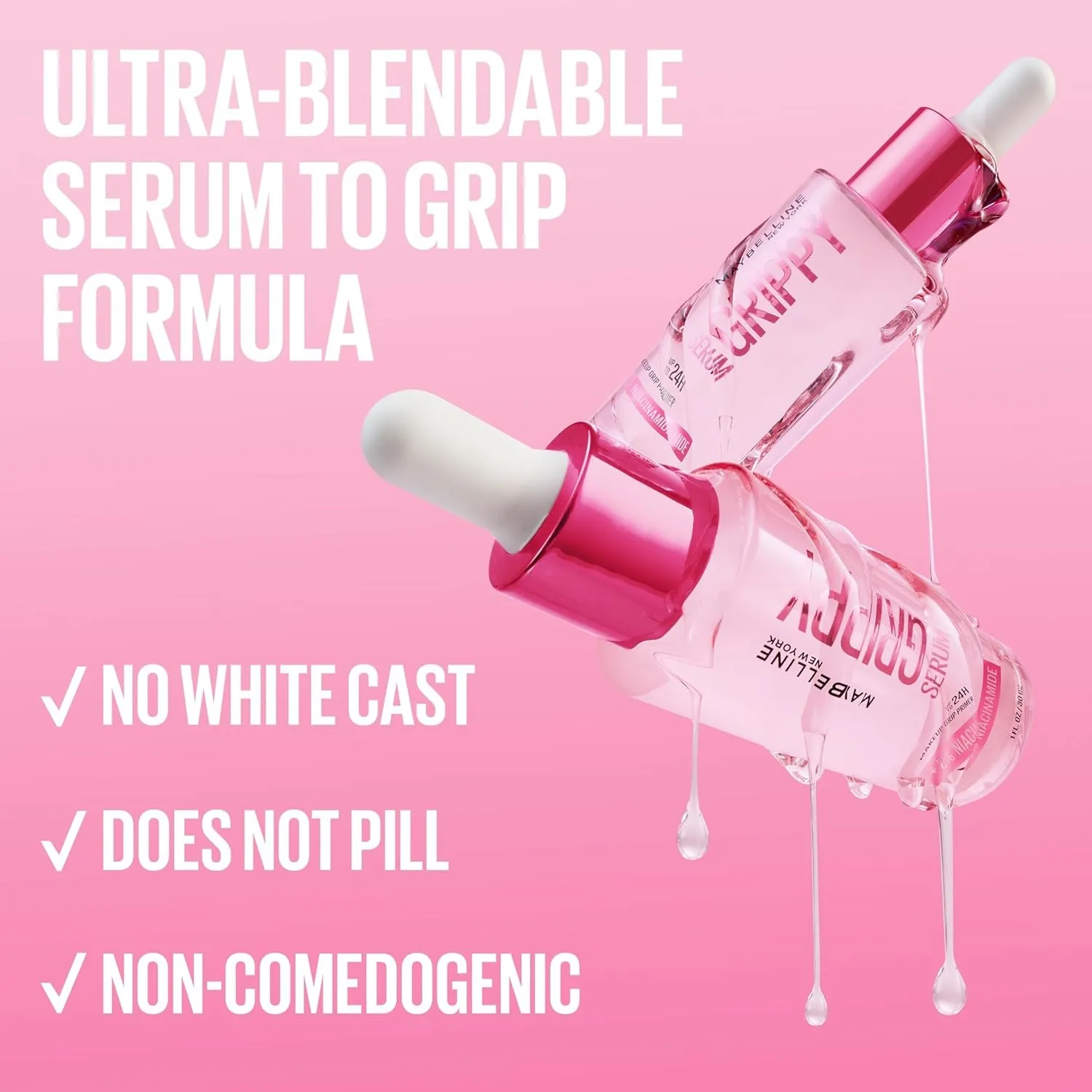 Grippy Serum Primer, Hydrating Makeup Primer with 2% Niacinamide for up to 24HR Make up Wear, Clear, 1 Count