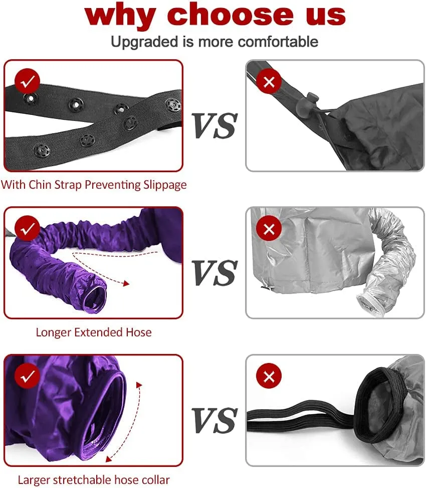 Hair Dryer Bonnet - Upgraded Bonnet Hair Dryer with Longer Extended Hose for Easy Styling, Curling and Deep Conditioning, Purple, One Size Fits All