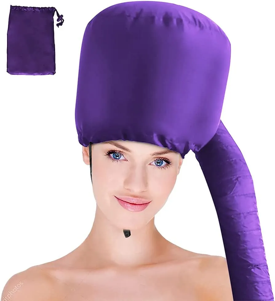 Hair Dryer Bonnet - Upgraded Bonnet Hair Dryer with Longer Extended Hose for Easy Styling, Curling and Deep Conditioning, Purple, One Size Fits All