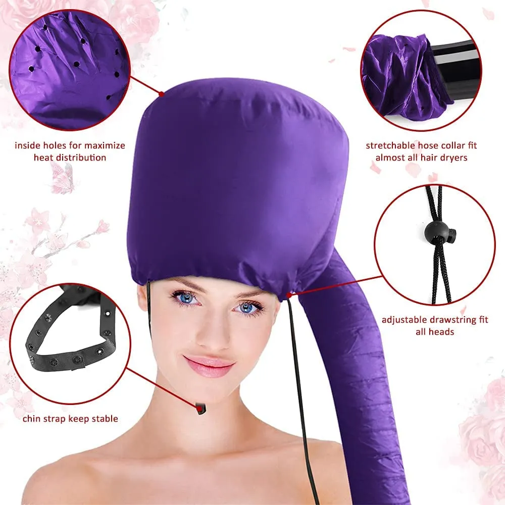 Hair Dryer Bonnet - Upgraded Bonnet Hair Dryer with Longer Extended Hose for Easy Styling, Curling and Deep Conditioning, Purple, One Size Fits All