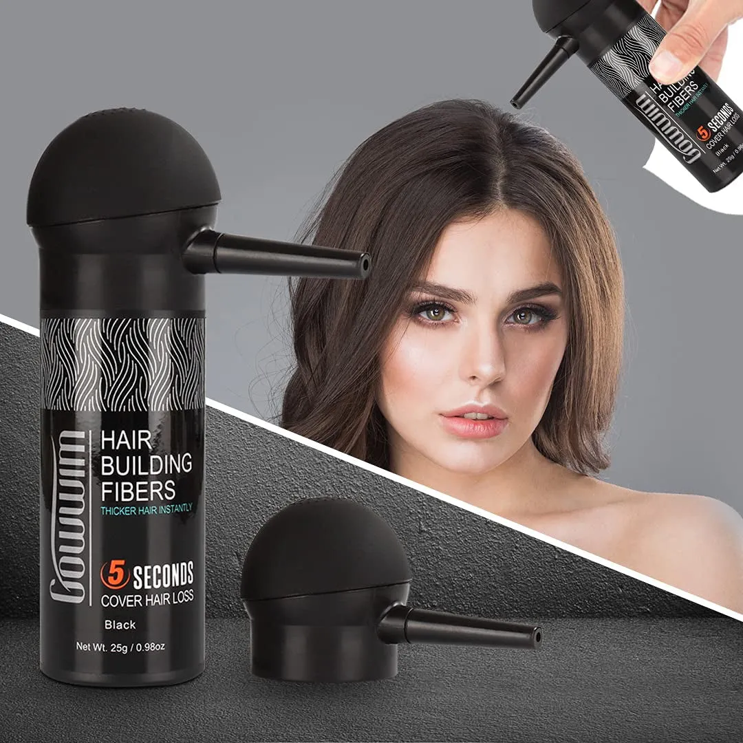 Hair Thickening Fibers 2-In-1 Kit Keratin Building Fibers, Spray Applicator & Hold Spray - Instantly Volumize Sparse Areas (Black)