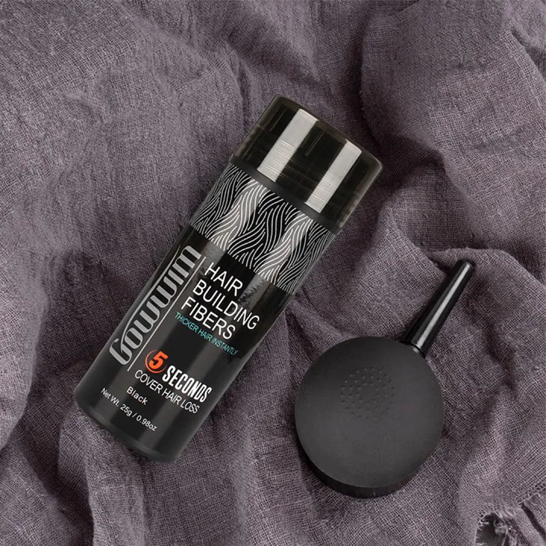 Hair Thickening Fibers 2-In-1 Kit Keratin Building Fibers, Spray Applicator & Hold Spray - Instantly Volumize Sparse Areas (Black)