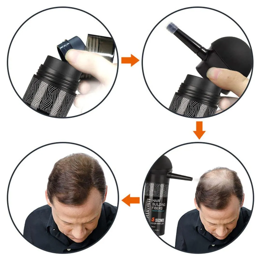 Hair Thickening Fibers 2-In-1 Kit Keratin Building Fibers, Spray Applicator & Hold Spray - Instantly Volumize Sparse Areas (Black)