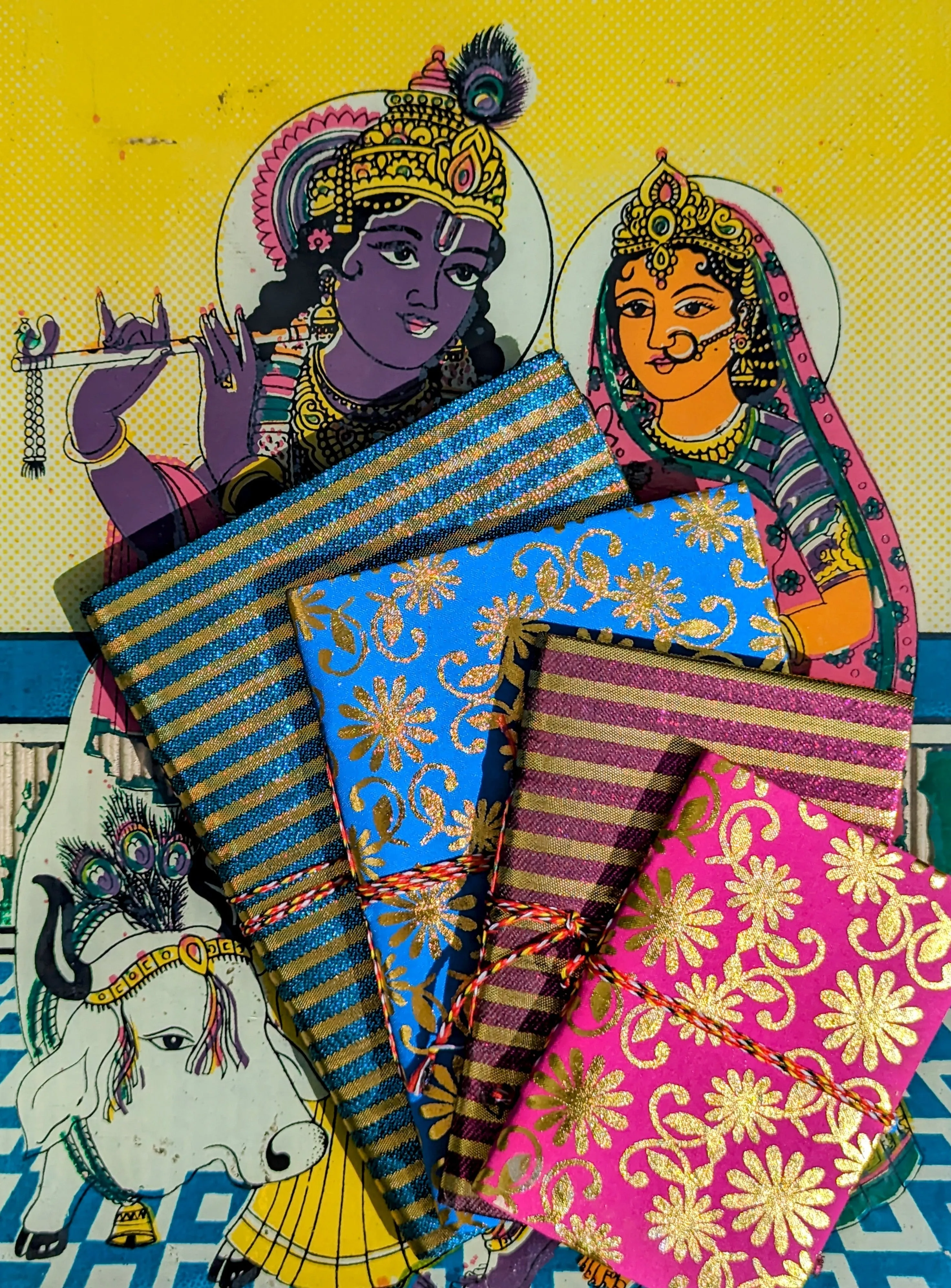 Handmade rag paper notebooks - Metallic fabric covers