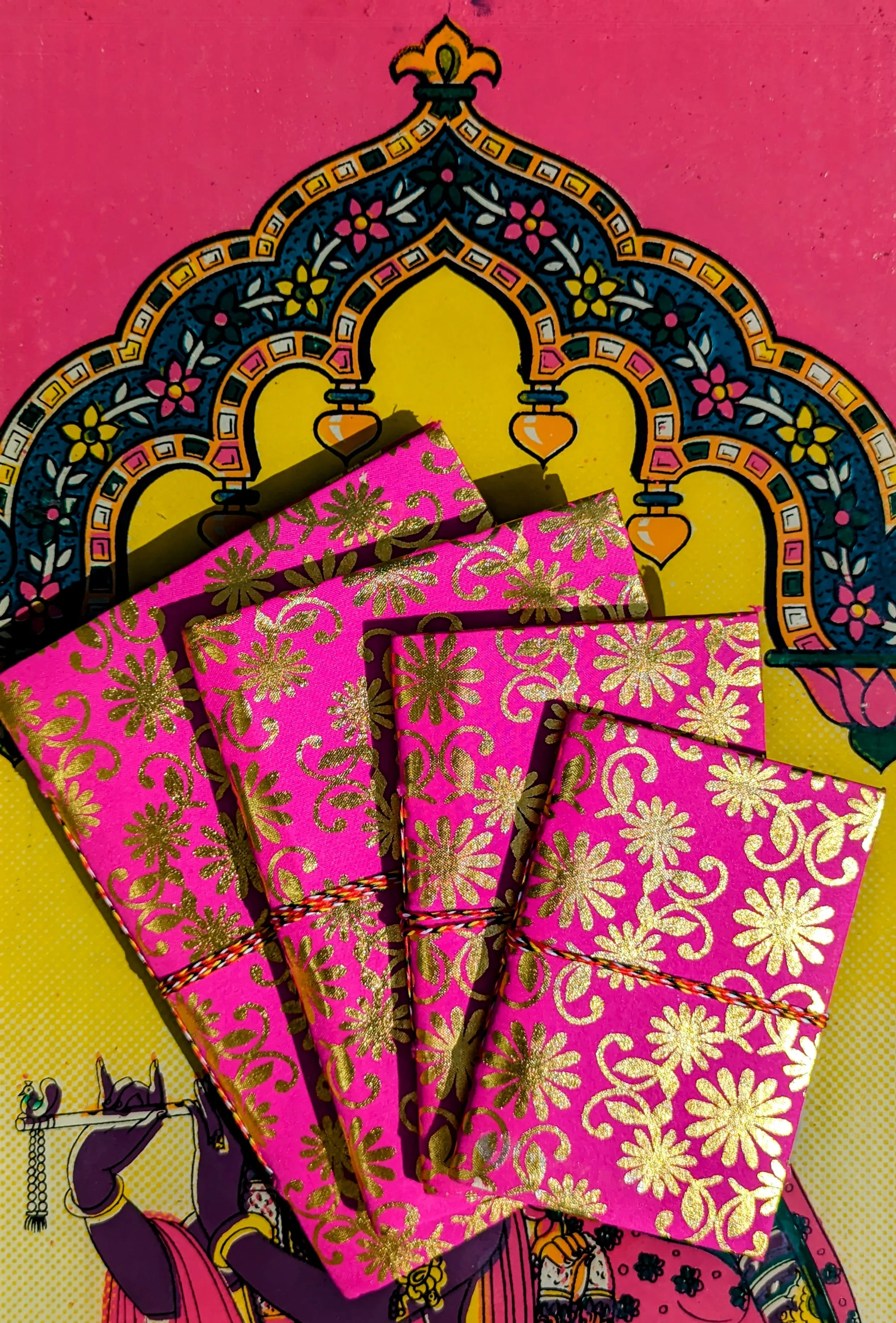 Handmade rag paper notebooks - Metallic fabric covers