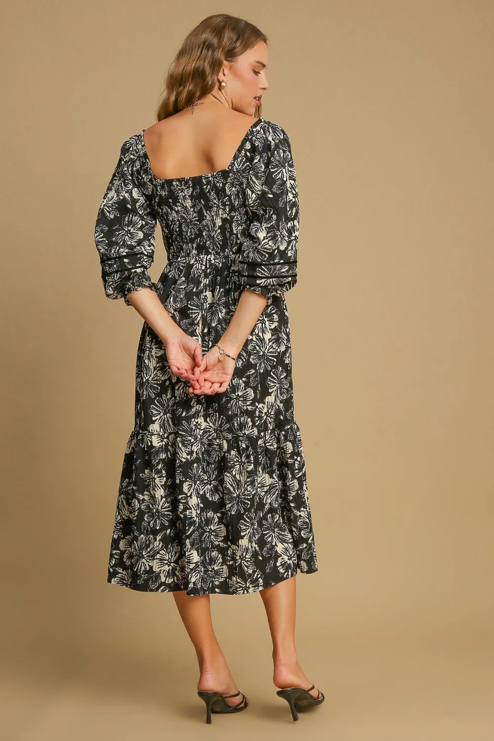 Hazel Blues® |  Umgee Ruffle Hem Flower Printed V-Neck Dress