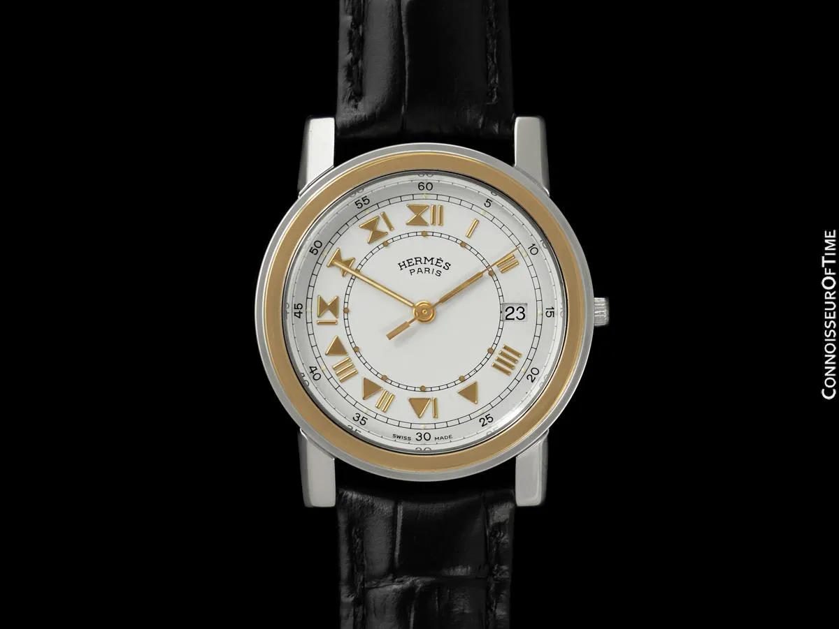 Hermes Carrick Mens Full Size Watch - Stainless Steel & 18K Gold