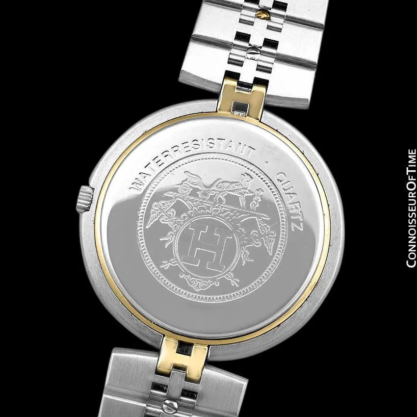 Hermes Profile Unisex Mens Midsize Watch with Bracelet - 18K Gold Plated & Stainless Steel