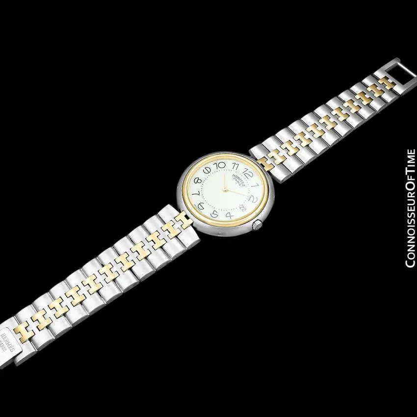 Hermes Profile Unisex Mens Midsize Watch with Bracelet - 18K Gold Plated & Stainless Steel