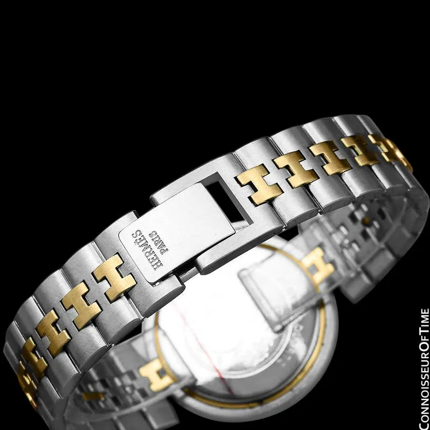 Hermes Profile Unisex Mens Midsize Watch with Bracelet - 18K Gold Plated & Stainless Steel
