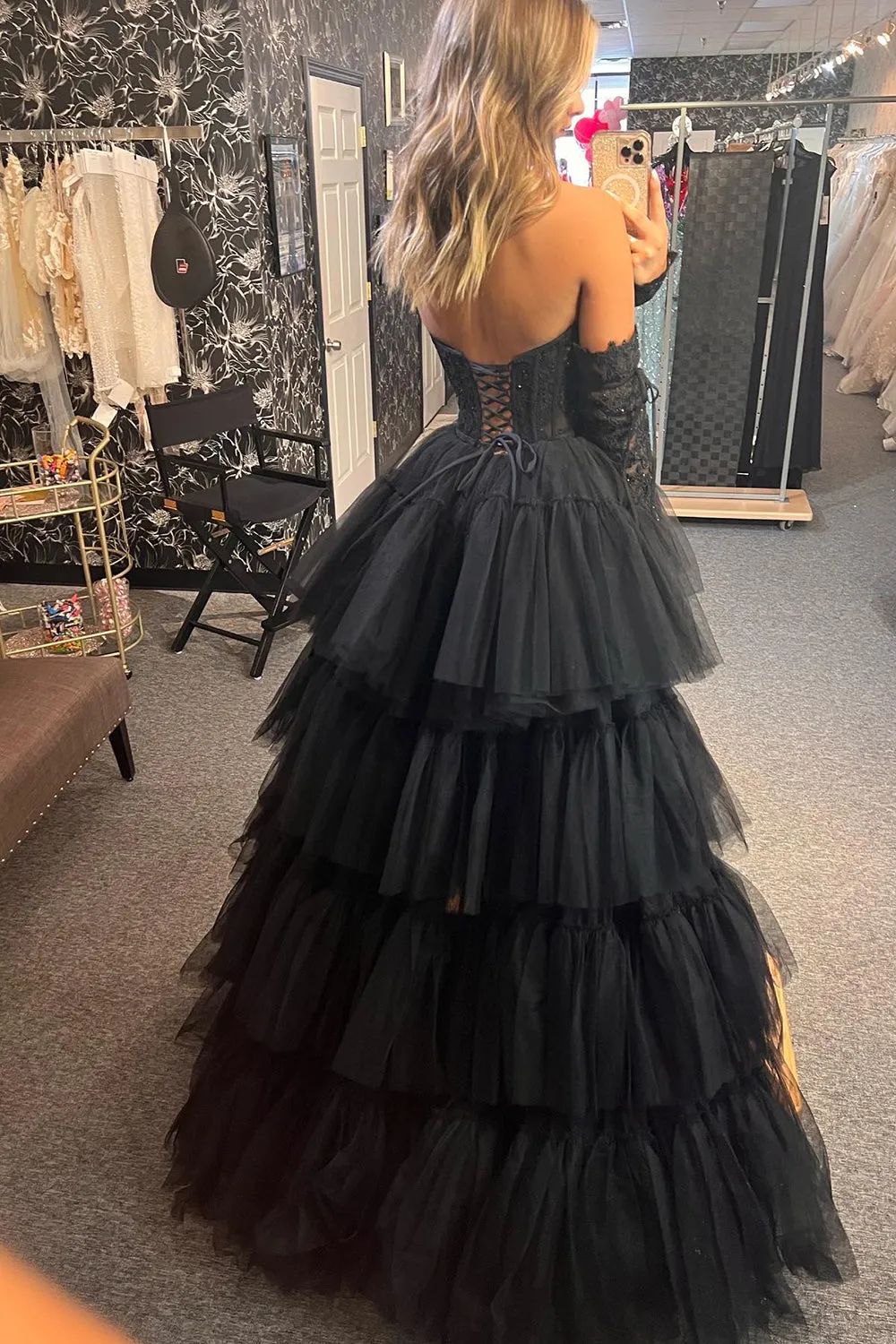 High Low Prom Dress Hot Pink Detachable Sleeves Corset Homecoming Dress with Lace