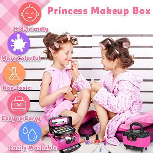 Hollyhi 41 Pcs Kids Makeup Toy Kit for Girls, Washable Makeup Set Toy with Real Cosmetic Case for Little Girl, Pretend Play Makeup Beauty Set Birthday Toys Gift for 3 4 5 6 7 8 9 10 Years Old Kid
