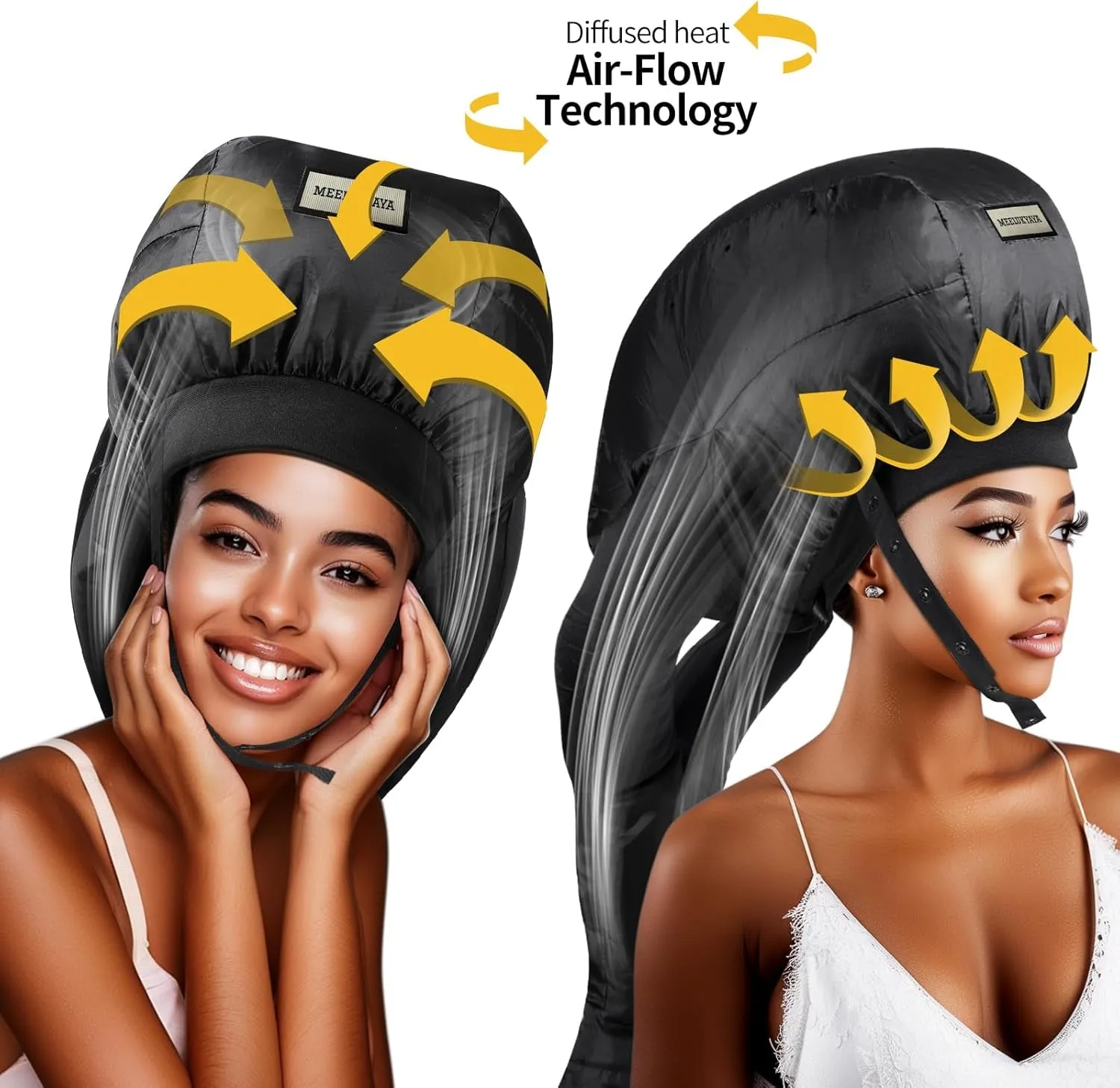 Hooded Hair Drying Bonnet Large Size for Heavy&Long Hair,Portable Heat Cap for Nature Curls,Hair Dryer Bonnet Curly Hair,Deep Conditioning at Home,Hair Dryer Diffuser Cap for Curly Hair