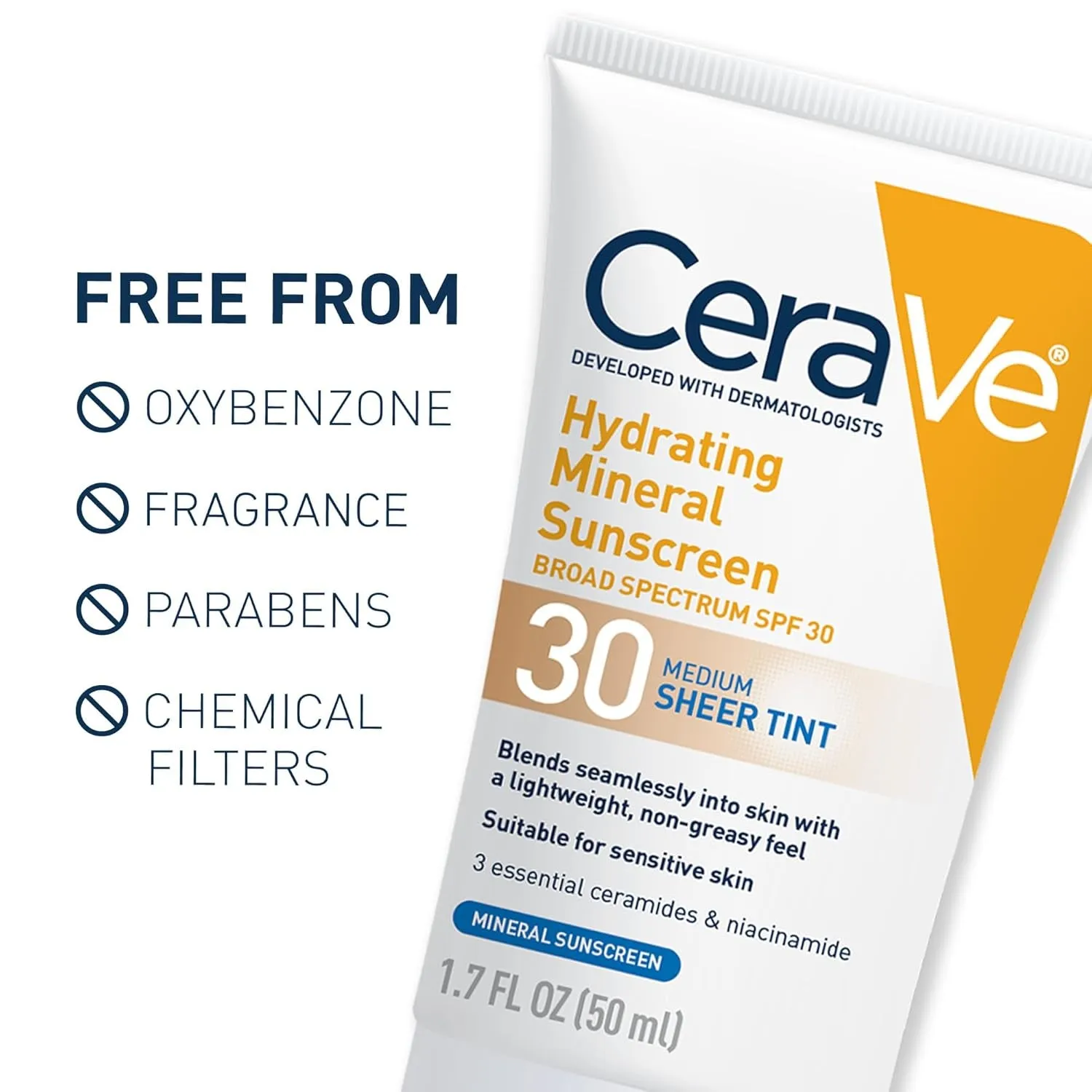 Hydrating Mineral Sunscreen SPF 30 with Sheer Tint, Tinted Mineral Sunscreen with Zinc Oxide & Titanium Dioxide, Blends Seamlessly for Healthy Glow, Medium, 1.7 Fluid Ounce