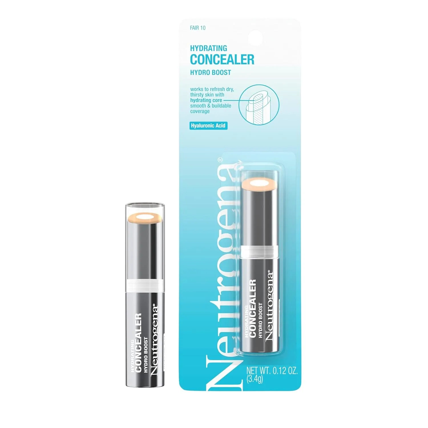 Hydro Boost Hydrating Concealer Stick for Dry Skin, Oil-Free, Lightweight, Non-Greasy and Non-Comedogenic Cover-Up Makeup with Hyaluronic Acid, 10/Fair, 0.12 Oz