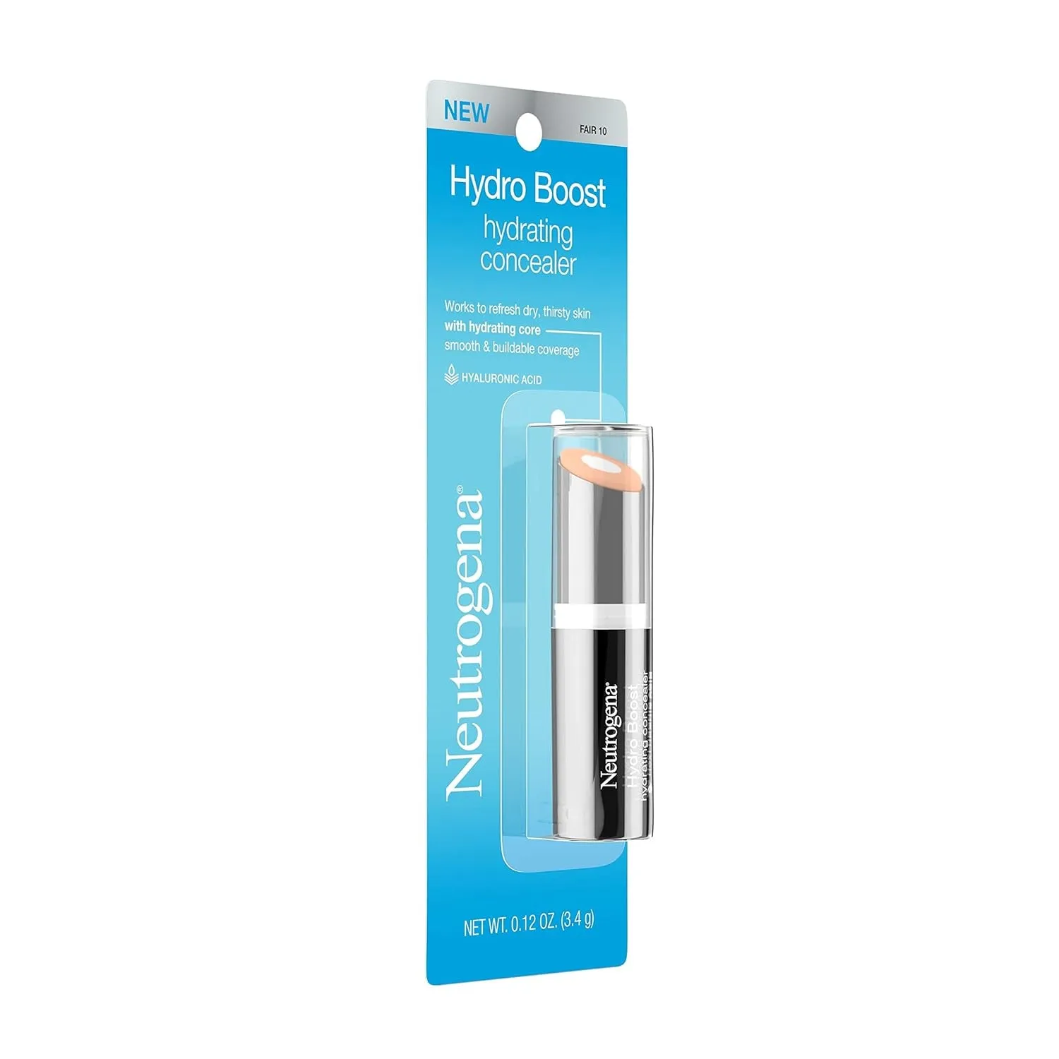 Hydro Boost Hydrating Concealer Stick for Dry Skin, Oil-Free, Lightweight, Non-Greasy and Non-Comedogenic Cover-Up Makeup with Hyaluronic Acid, 10/Fair, 0.12 Oz