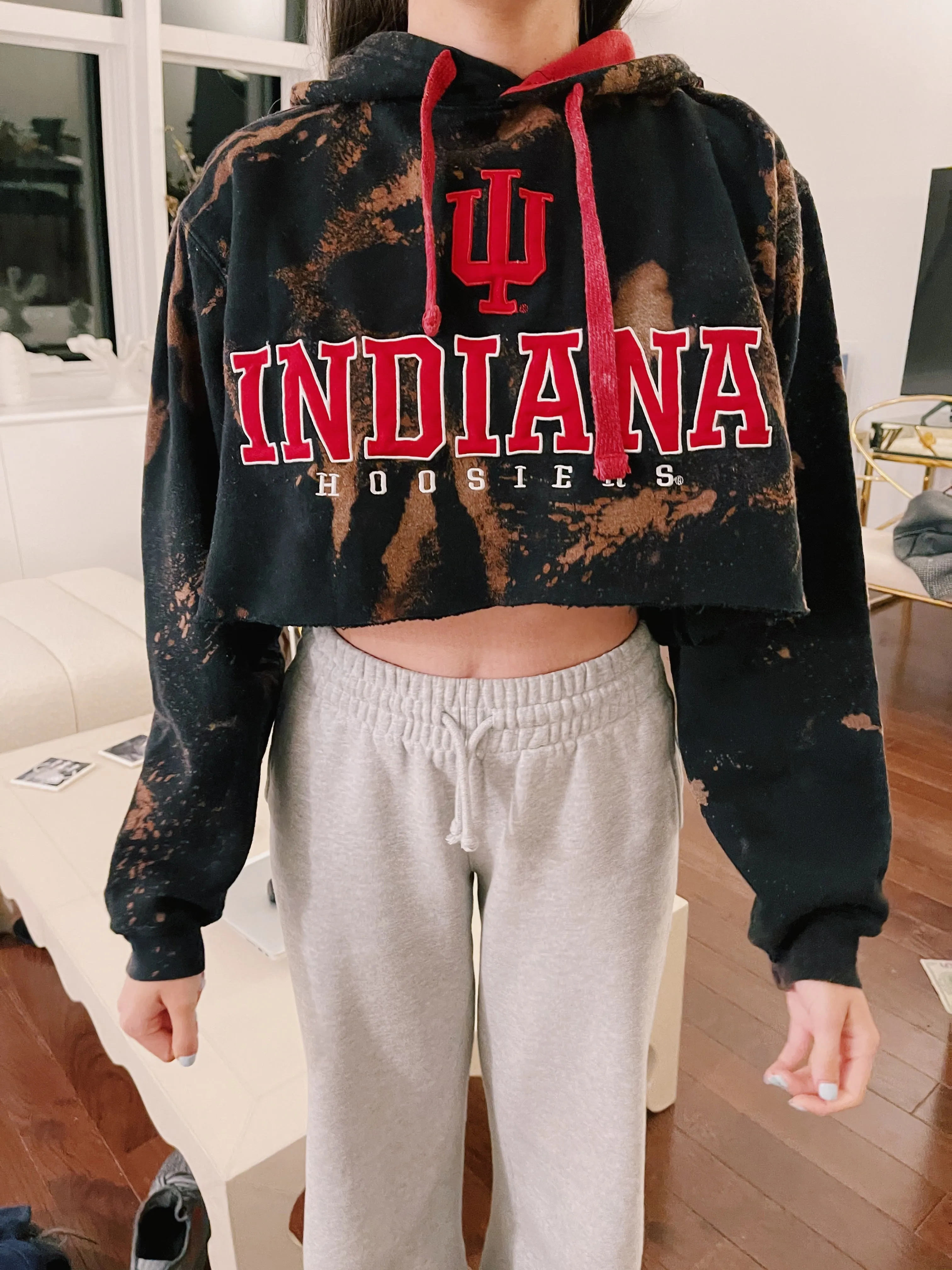 Indiana University Vintage Cropped Bleached Hoodie -