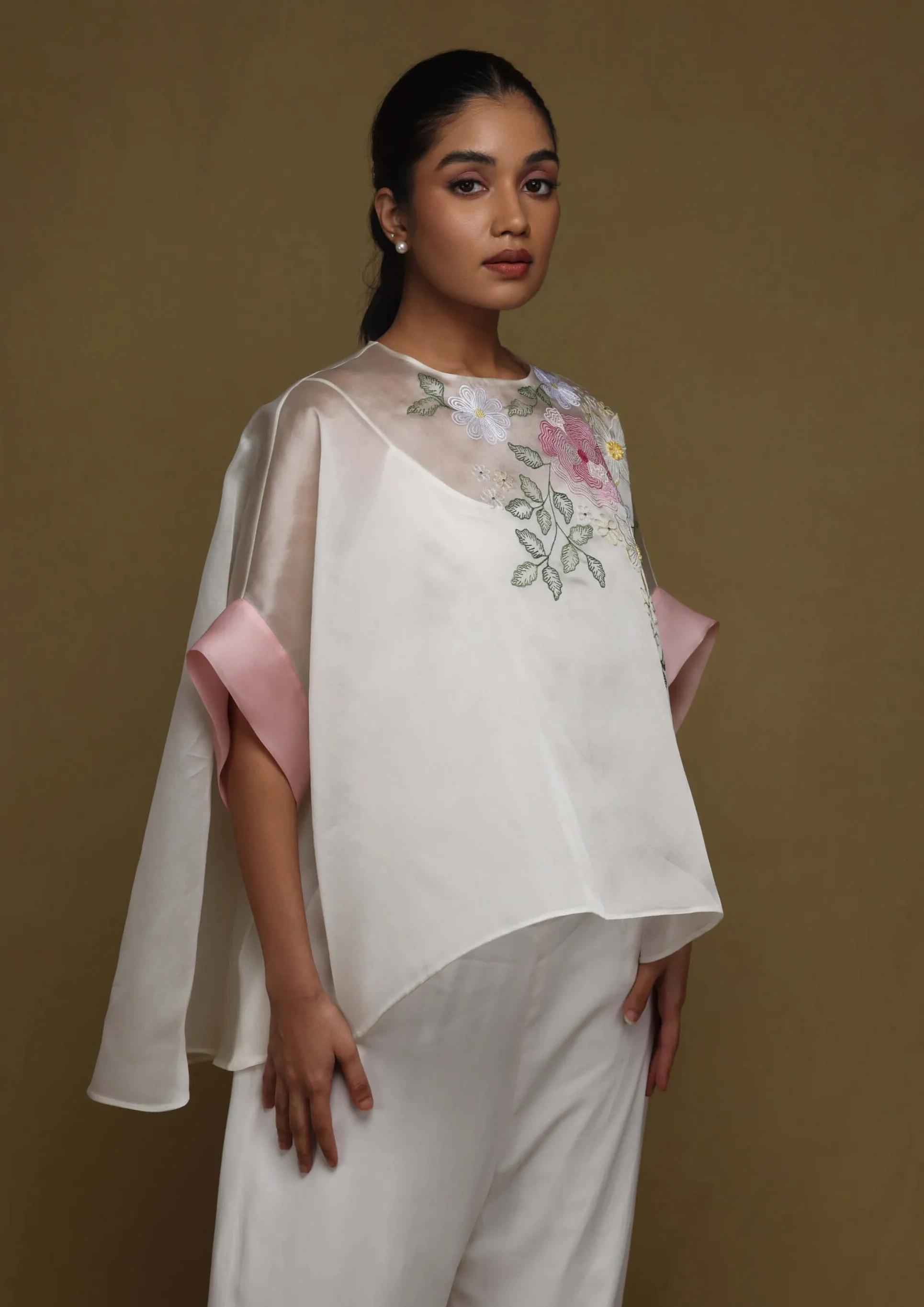 Ivory floral boxy top