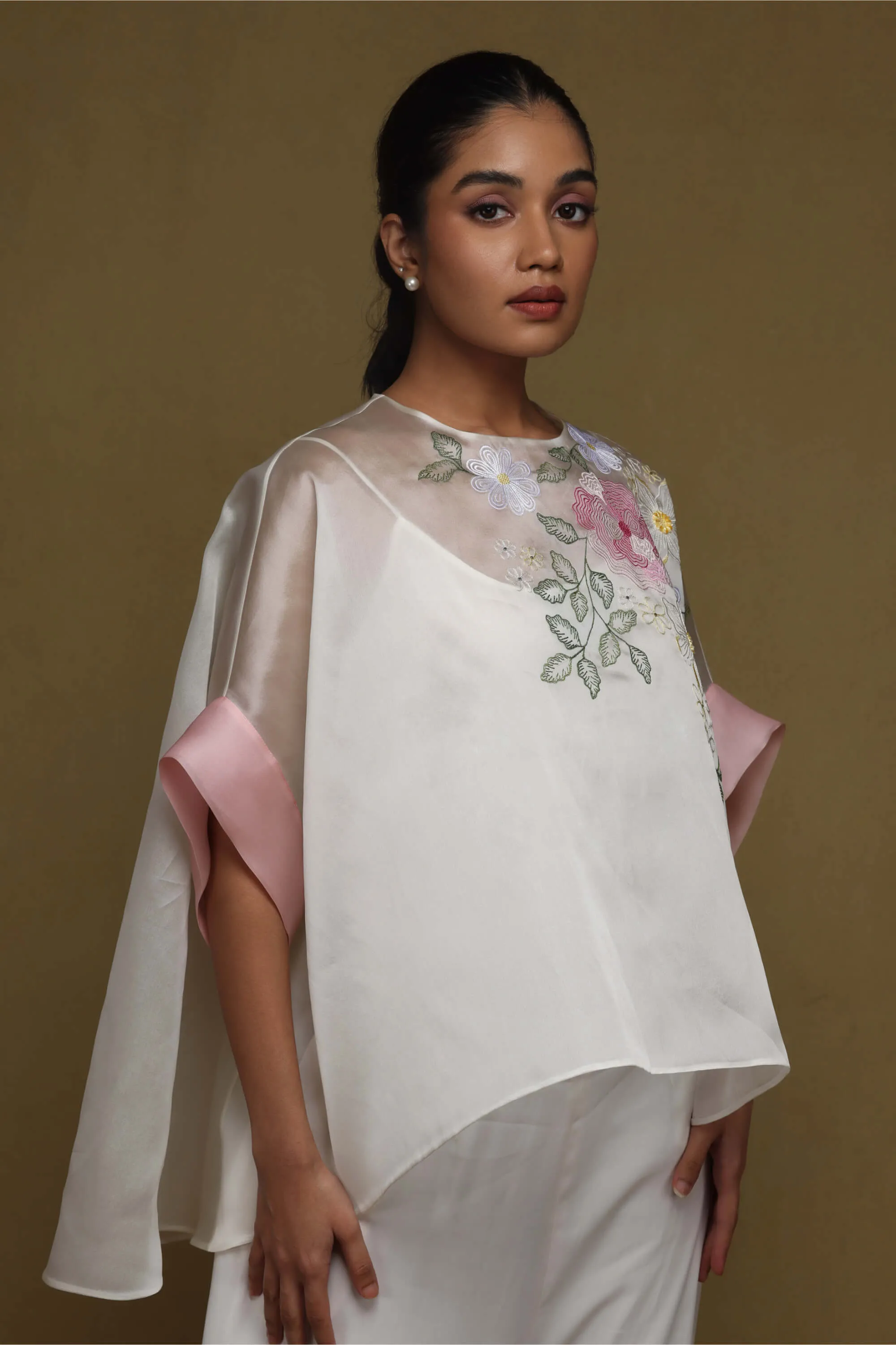 Ivory floral boxy top