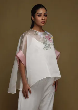 Ivory floral boxy top