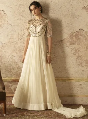 Ivory Jewelled Anarkali And Dupatta