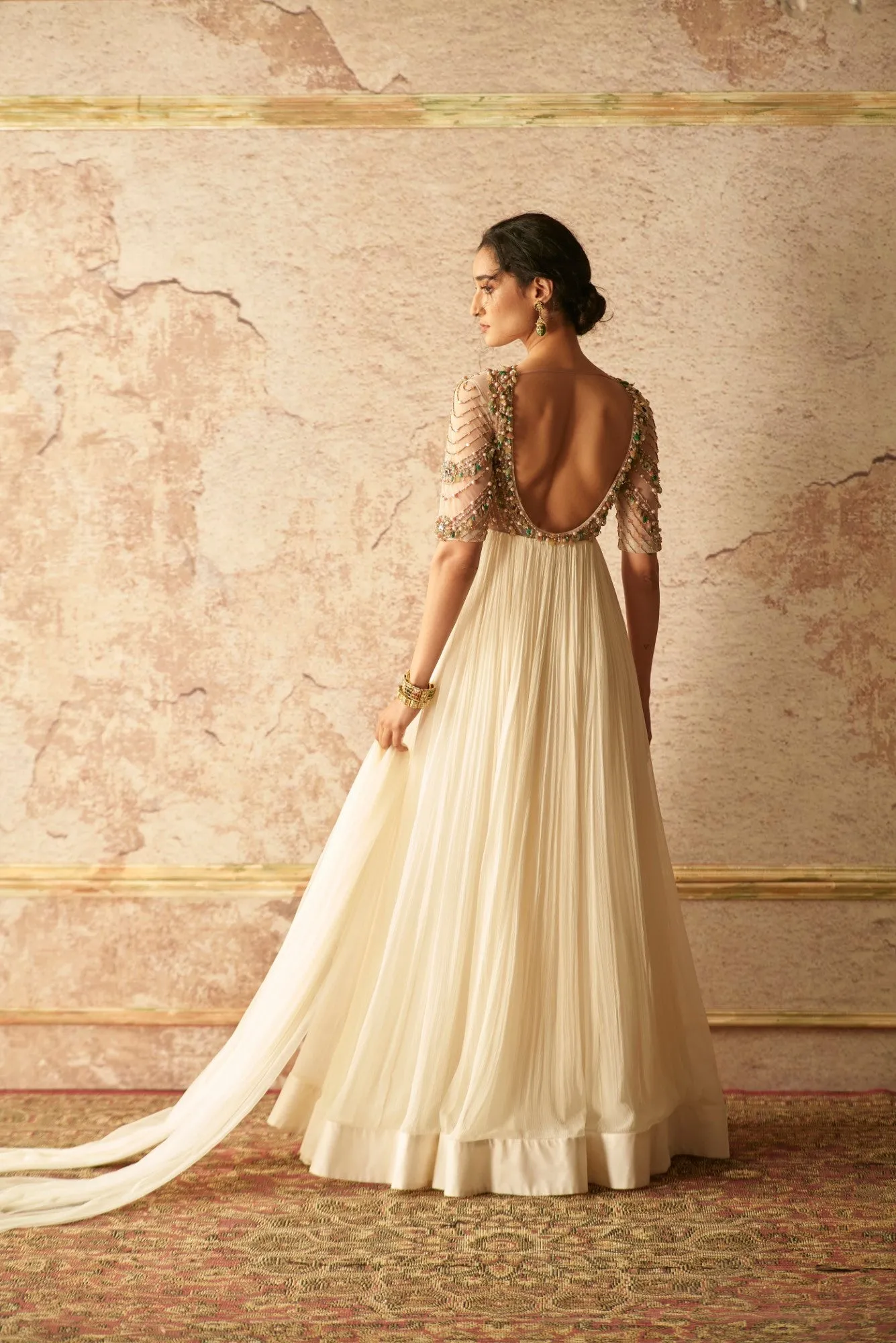 Ivory Jewelled Anarkali And Dupatta