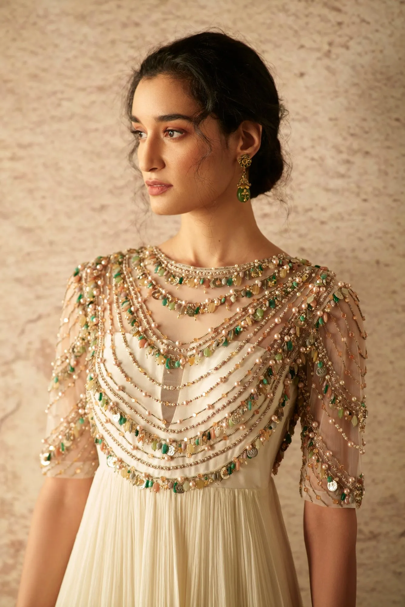 Ivory Jewelled Anarkali And Dupatta