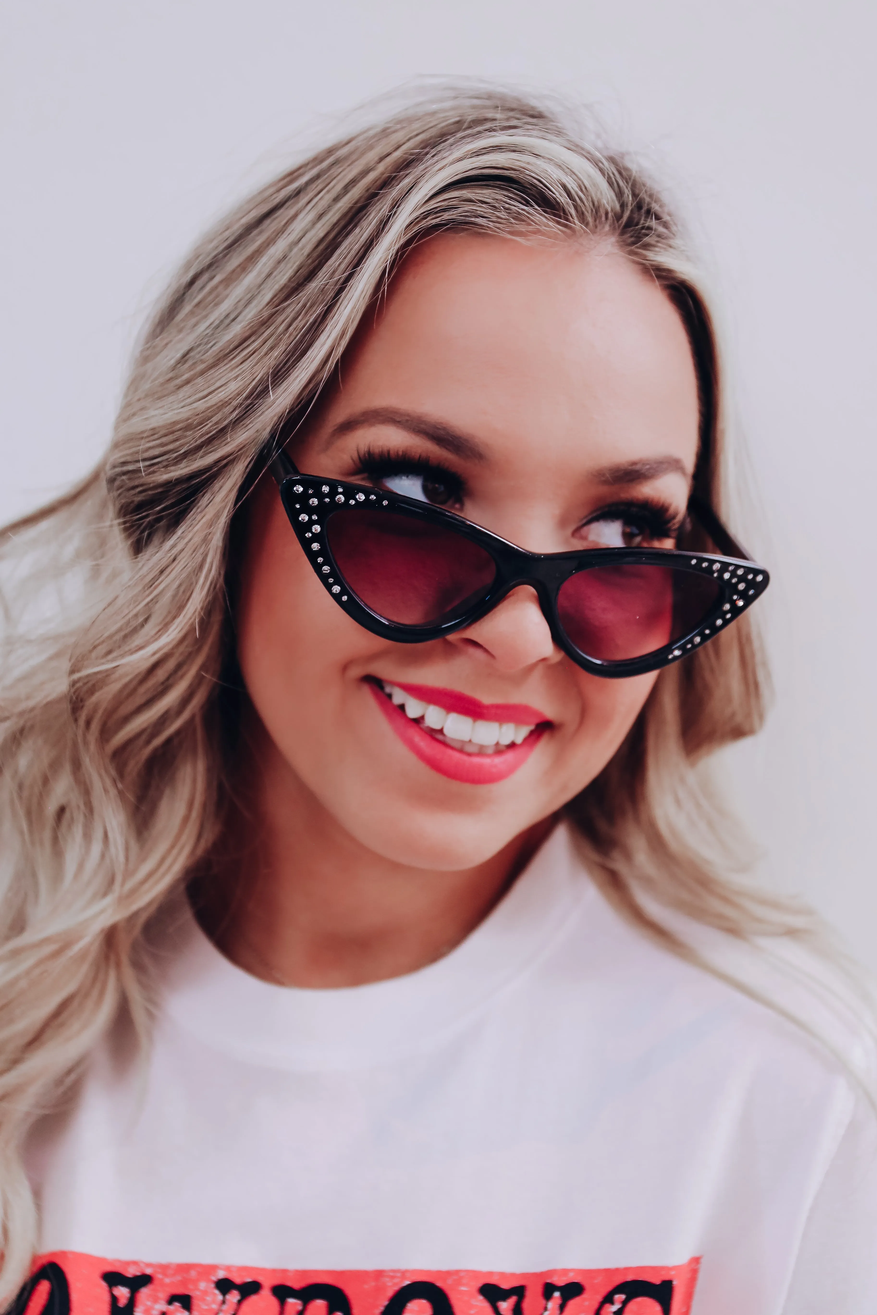 Janlee Studded Cat Eye Sunglasses- Black