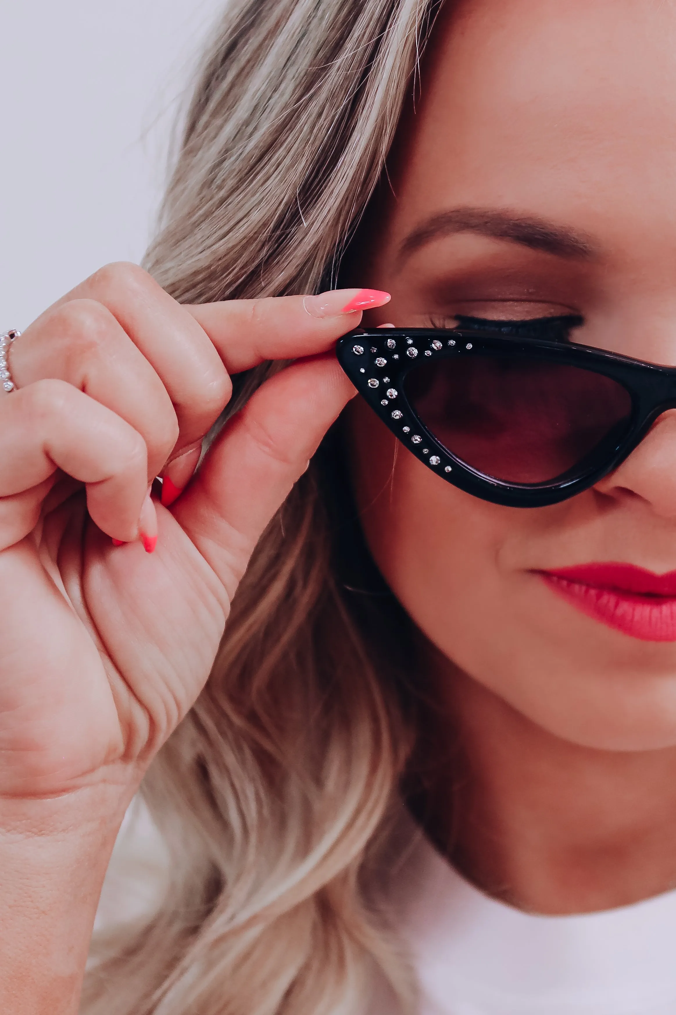 Janlee Studded Cat Eye Sunglasses- Black